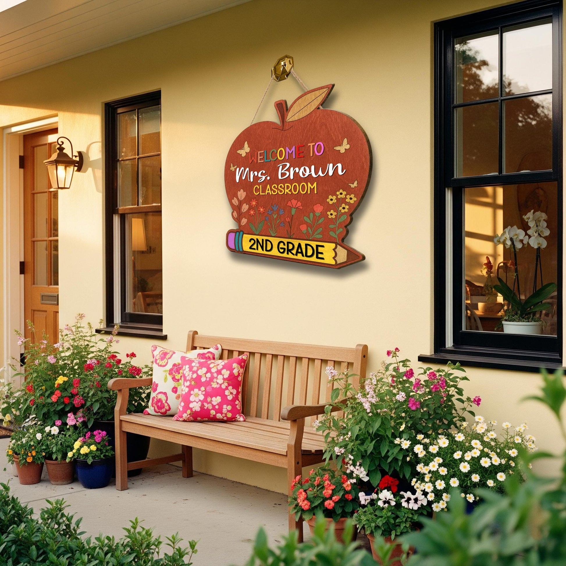 Personalized 2nd Grade Teacher Door Sign, Apple Classroom Welcome Sign, Custom Name Back to School Decor for Teachers, Educators, Staffs