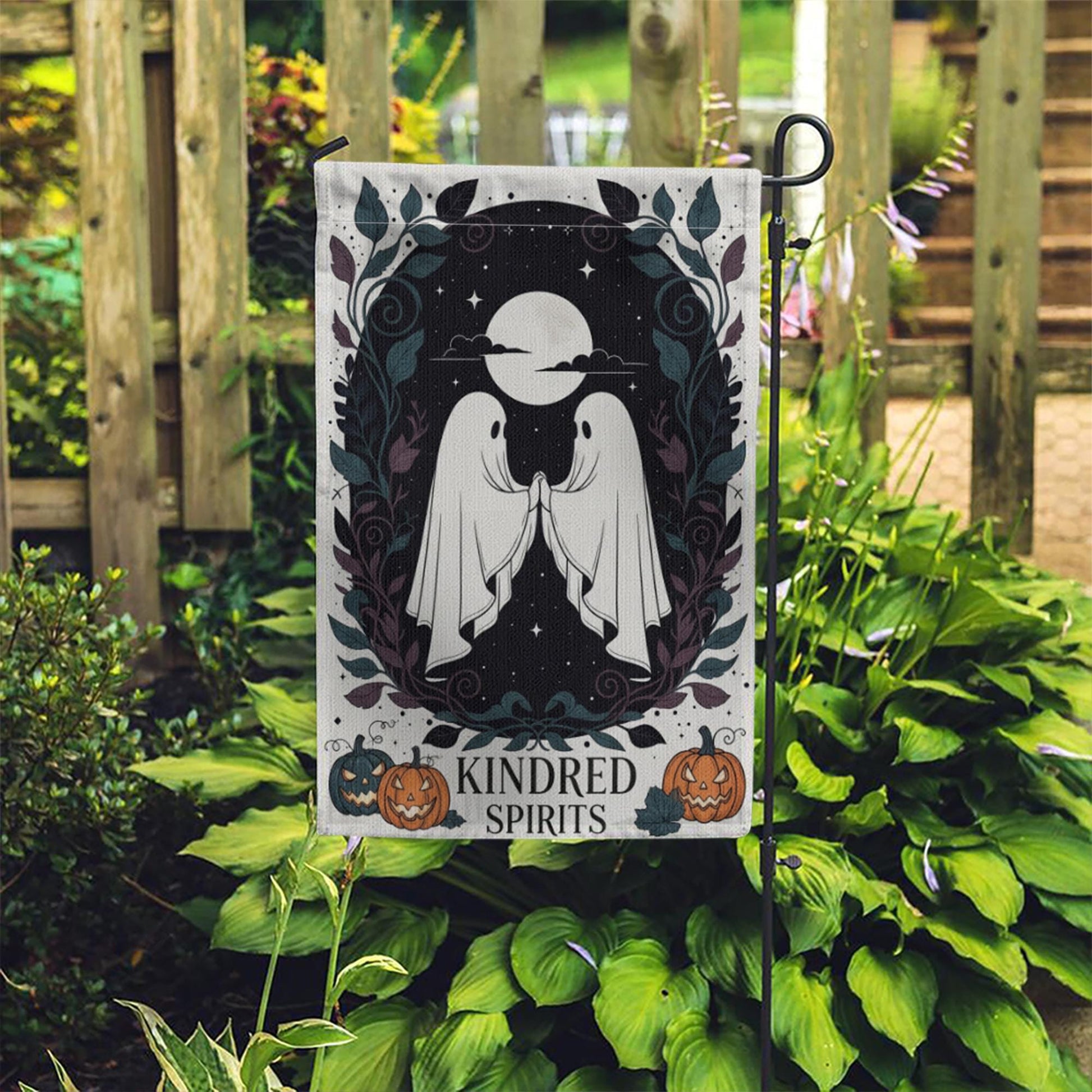 Kindred Spirits Halloween Garden Flag – Cute Ghost Couple Yard Decor, Spooky Outdoor Flag for Fall, Gothic Autumn Porch Decoration