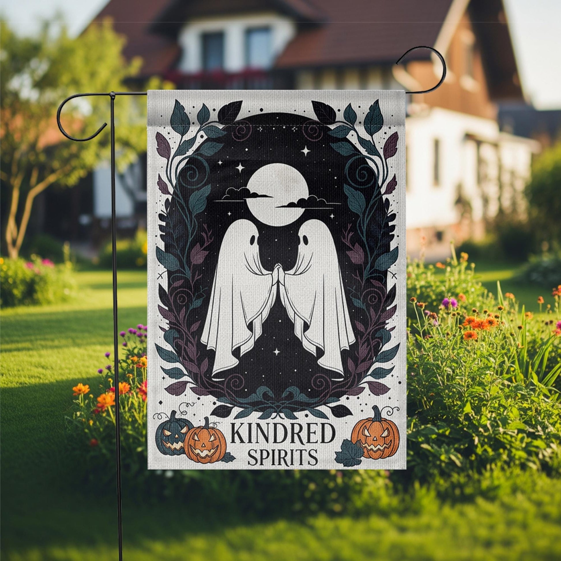 Kindred Spirits Halloween Garden Flag – Cute Ghost Couple Yard Decor, Spooky Outdoor Flag for Fall, Gothic Autumn Porch Decoration