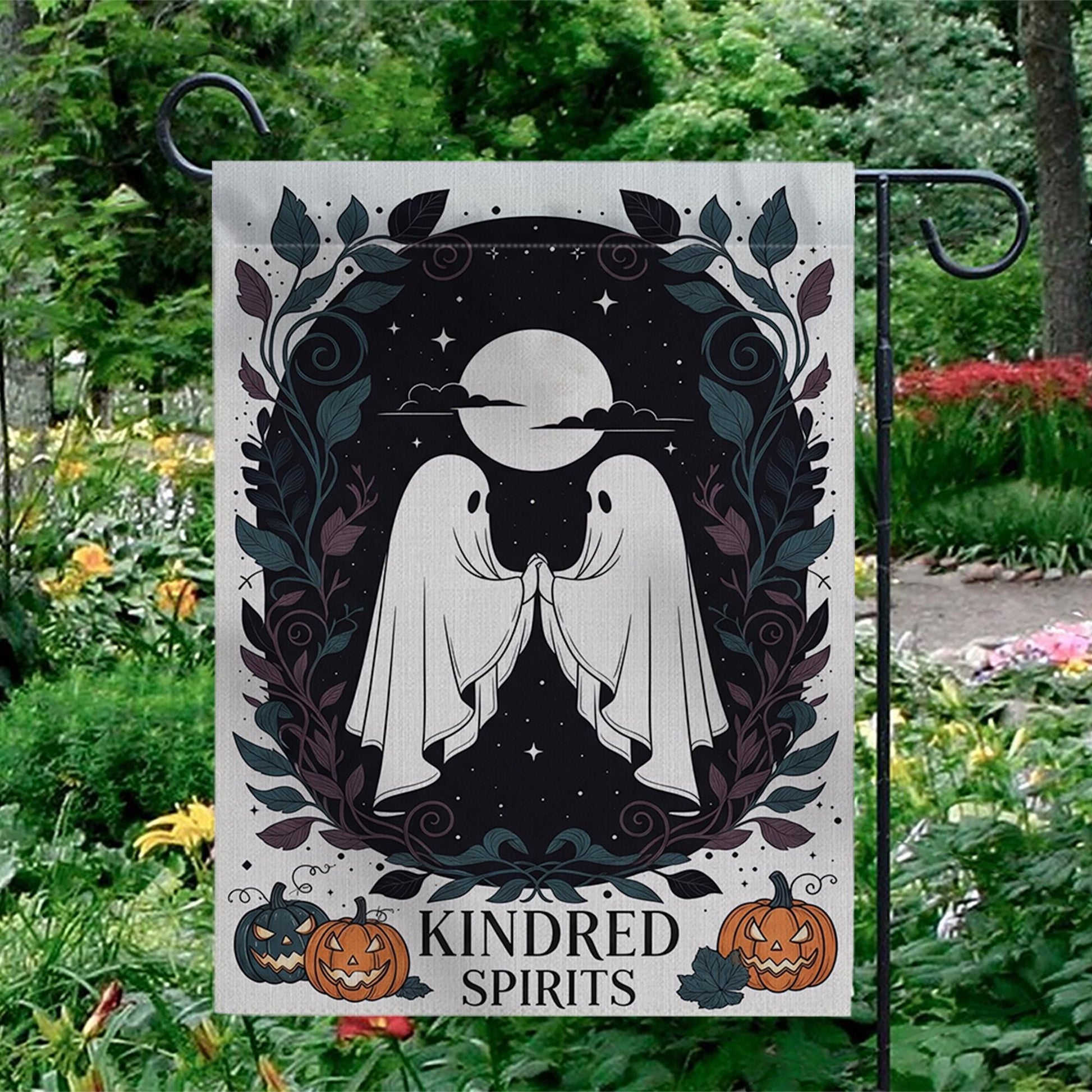 Kindred Spirits Halloween Garden Flag – Cute Ghost Couple Yard Decor, Spooky Outdoor Flag for Fall, Gothic Autumn Porch Decoration
