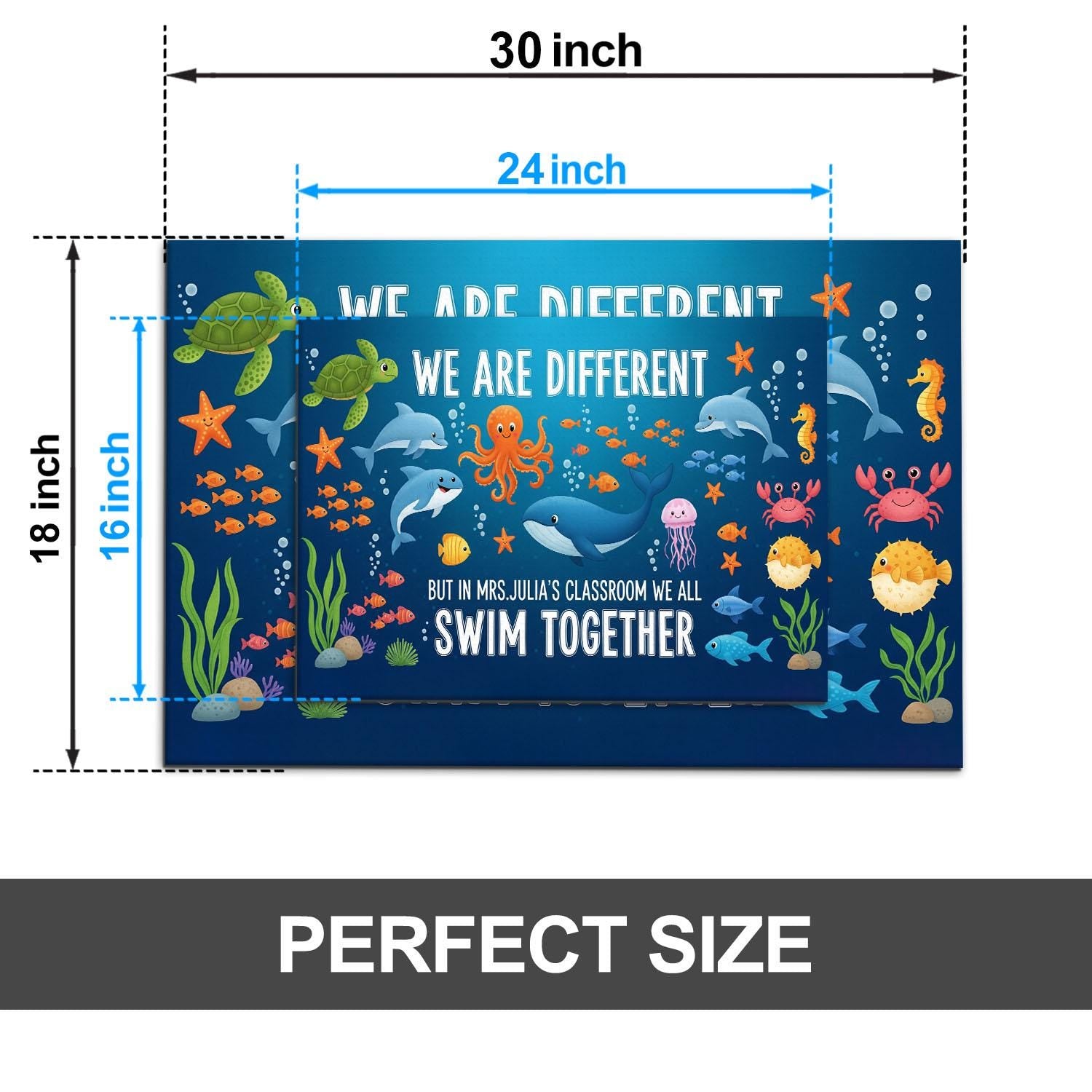 Different Bit In This Classroom We Swim Together Classroom Doormat, Ocean Rug, Teacher Welcome Mat, Sea Animal Diversity Rug, Teacher Gift