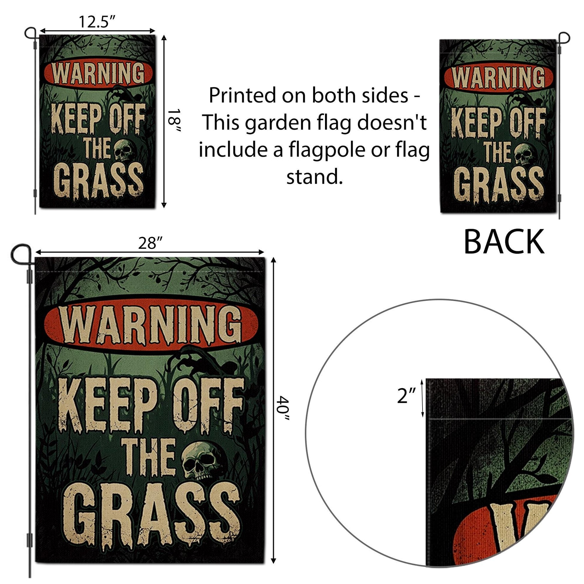 Warning Keep Off the Grass Halloween Garden Flag – Funny Spooky Yard Sign, Outdoor Lawn Decor, Creepy Fall Decoration with Skull
