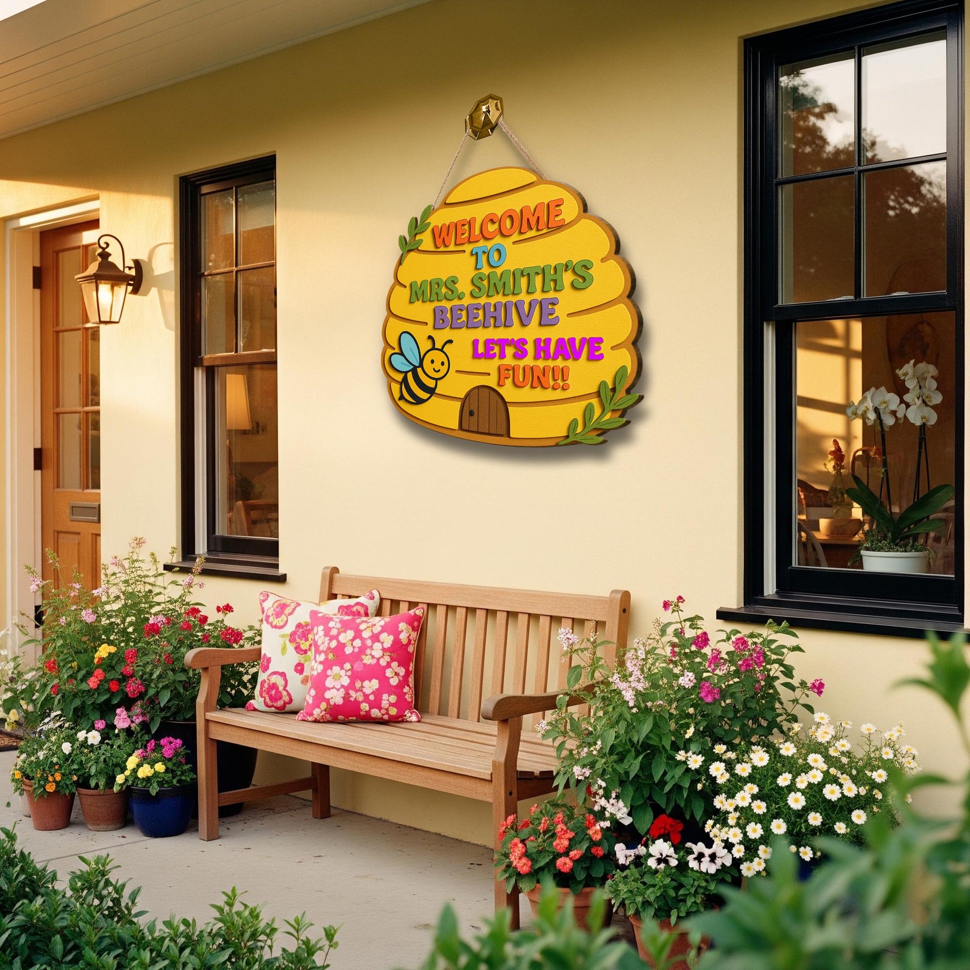 Welcome to Beehive Sign, Personalized Teacher Door Hanger, 3D Wooden Classroom Sign, Back to School Decor, Custom Name Plaque