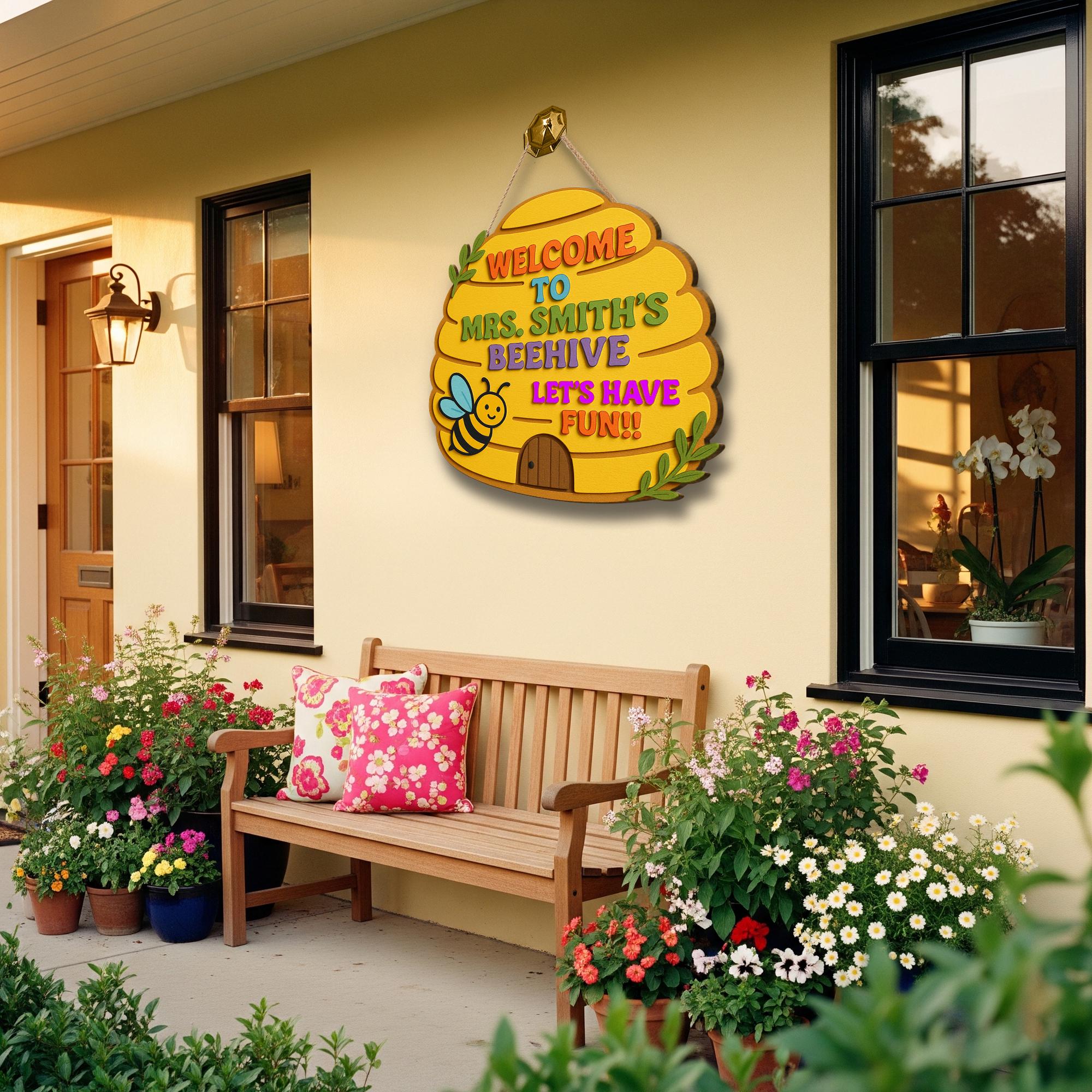 Welcome to Beehive Sign, Personalized Teacher Door Hanger, 3D Wooden Classroom Sign, Back to School Decor, Custom Name Plaque