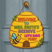 Welcome to Beehive Sign, Personalized Teacher Door Hanger, 3D Wooden Classroom Sign, Back to School Decor, Custom Name Plaque