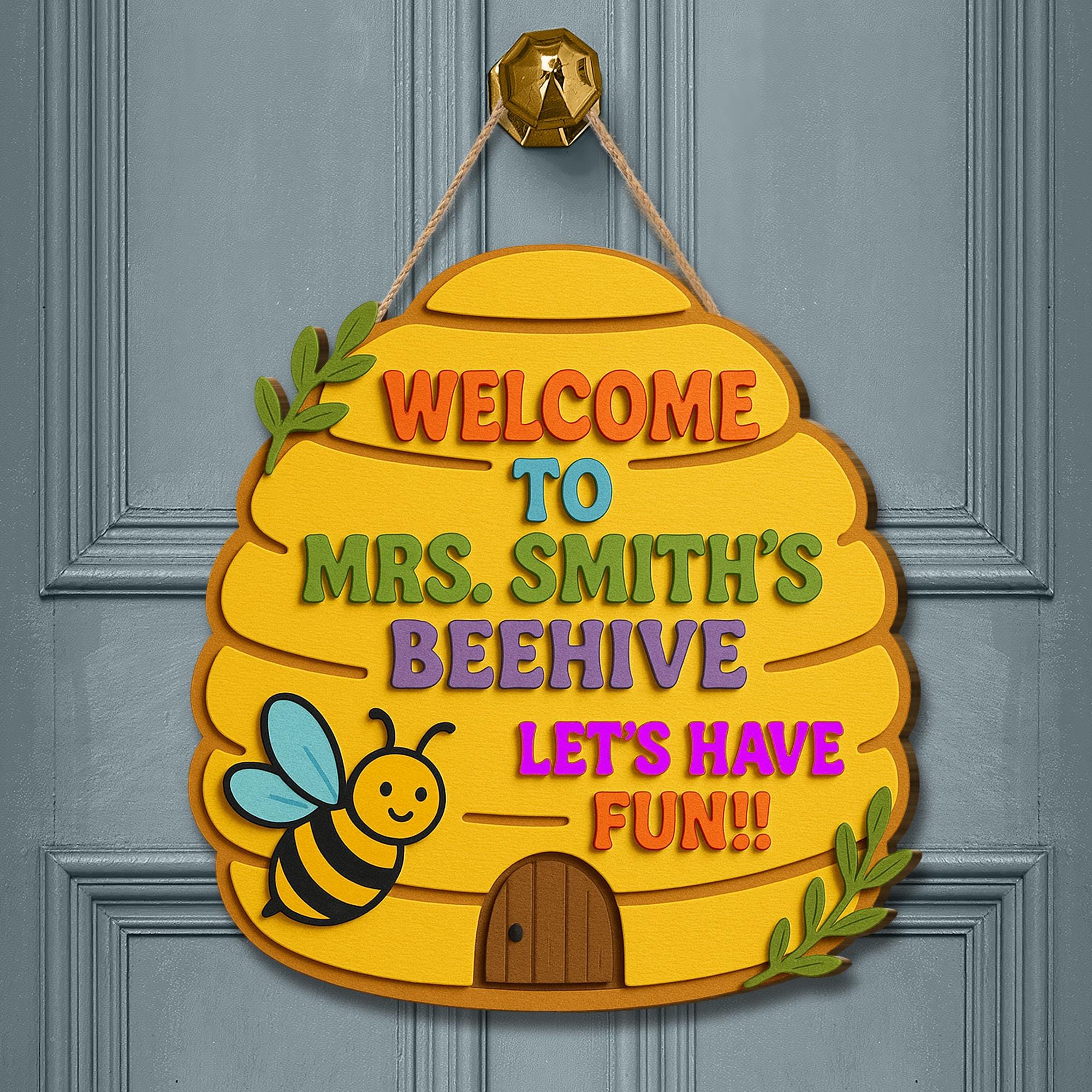 Welcome to Beehive Sign, Personalized Teacher Door Hanger, 3D Wooden Classroom Sign, Back to School Decor, Custom Name Plaque