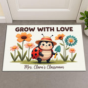 Grow With Love Classroom Doormat, Cute Ladybug Teacher Rug, Personalized School Mat, Flower Garden Door Decor, Teacher Gift Idea