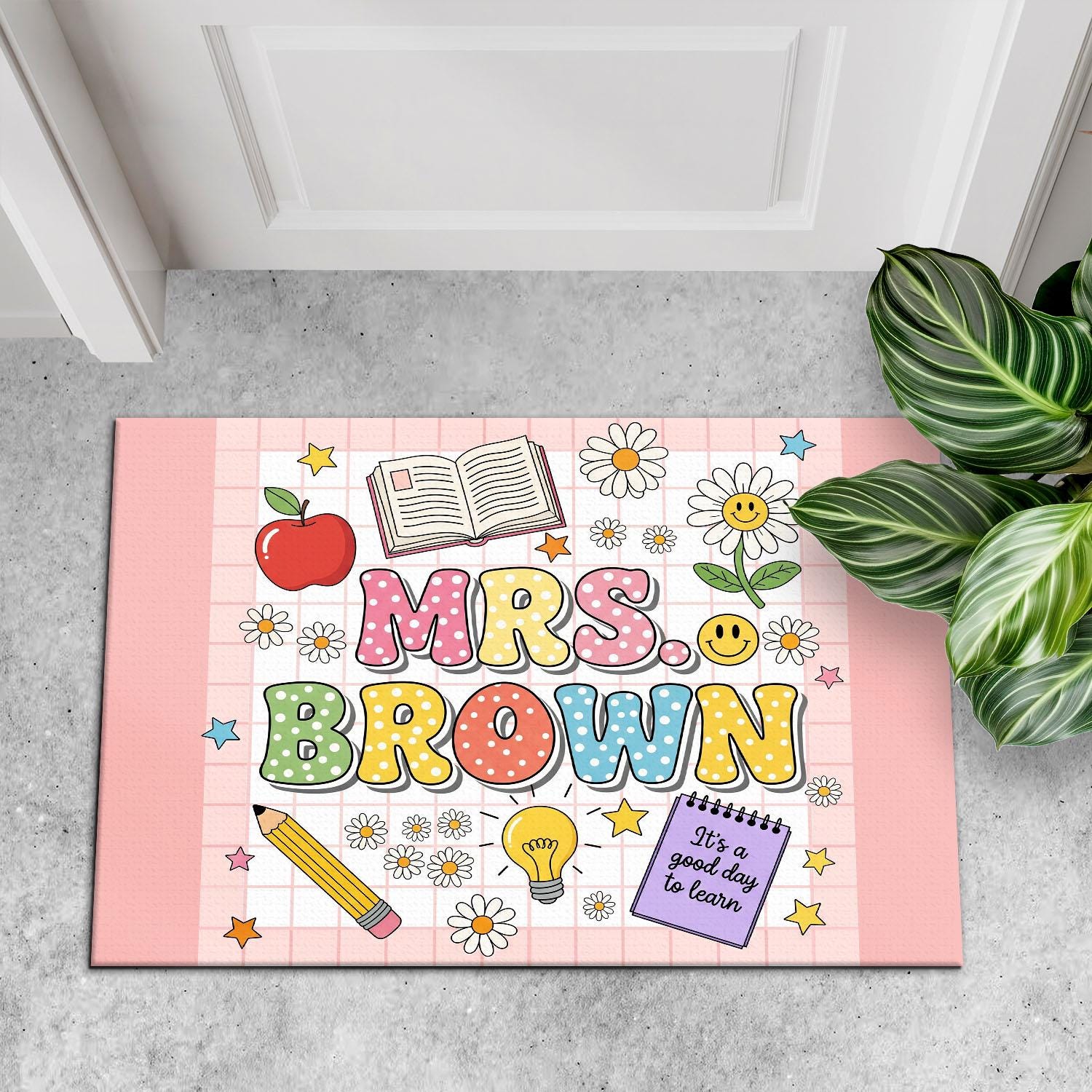Cute It's A Good Day To Learn Teacher Doormat, Personalized Classroom Rug, Back to School Decor, Custom Welcome Mat for Teachers