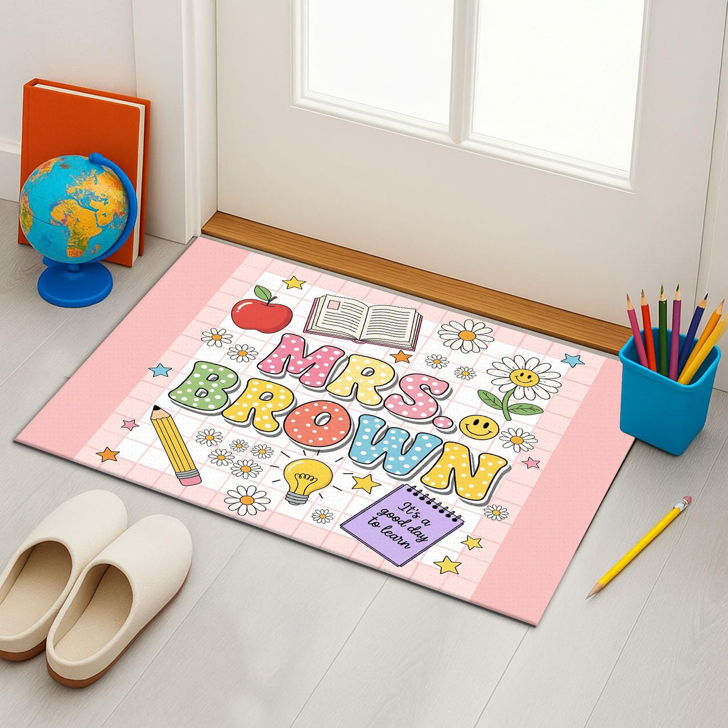Cute It's A Good Day To Learn Teacher Doormat, Personalized Classroom Rug, Back to School Decor, Custom Welcome Mat for Teachers