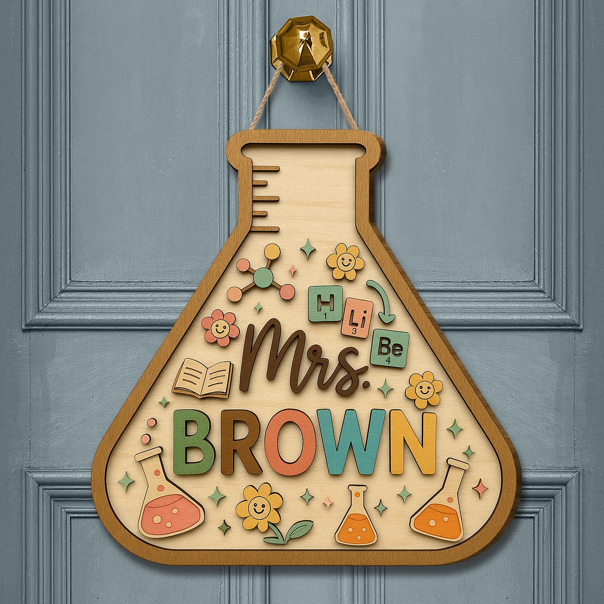 Science Teacher Door Sign, Personalized 3D Wooden Classroom Decor, Custom Beaker Name Plaque, Back to School Gift for Educators