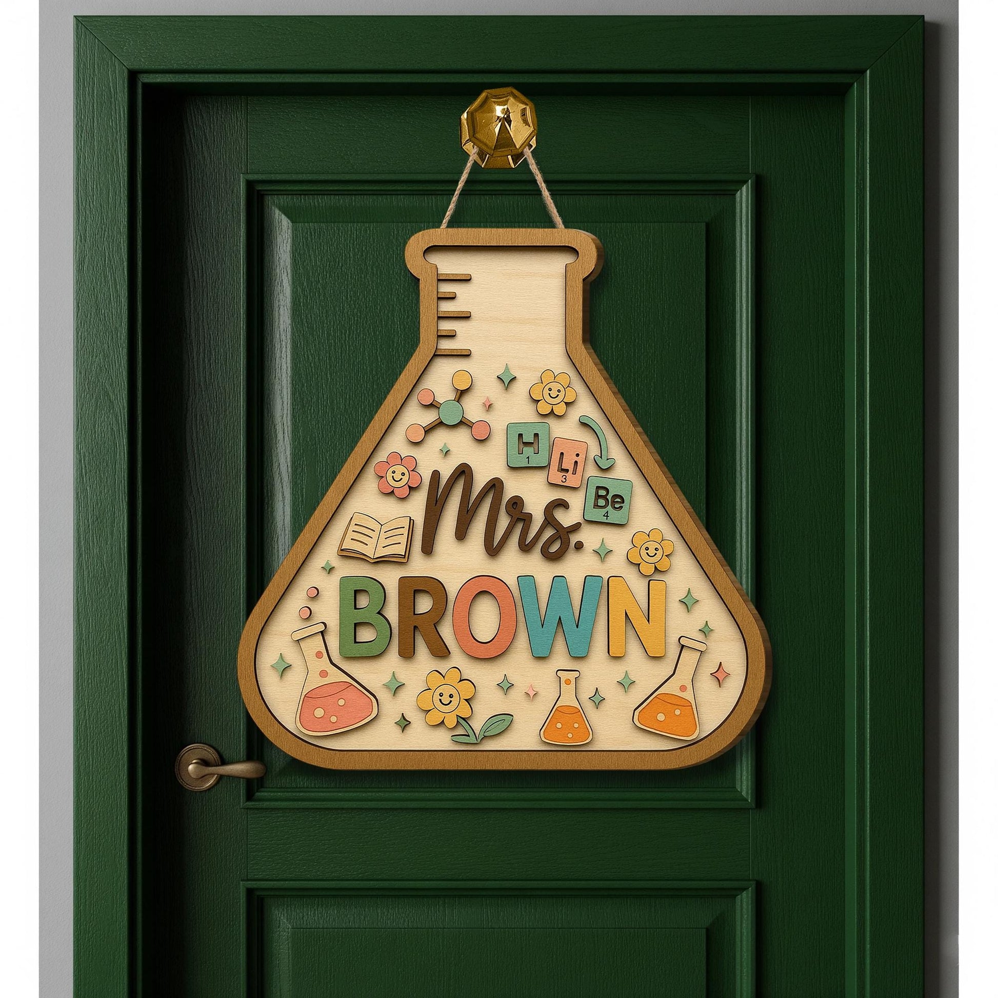 Science Teacher Door Sign, Personalized 3D Wooden Classroom Decor, Custom Beaker Name Plaque, Back to School Gift for Educators