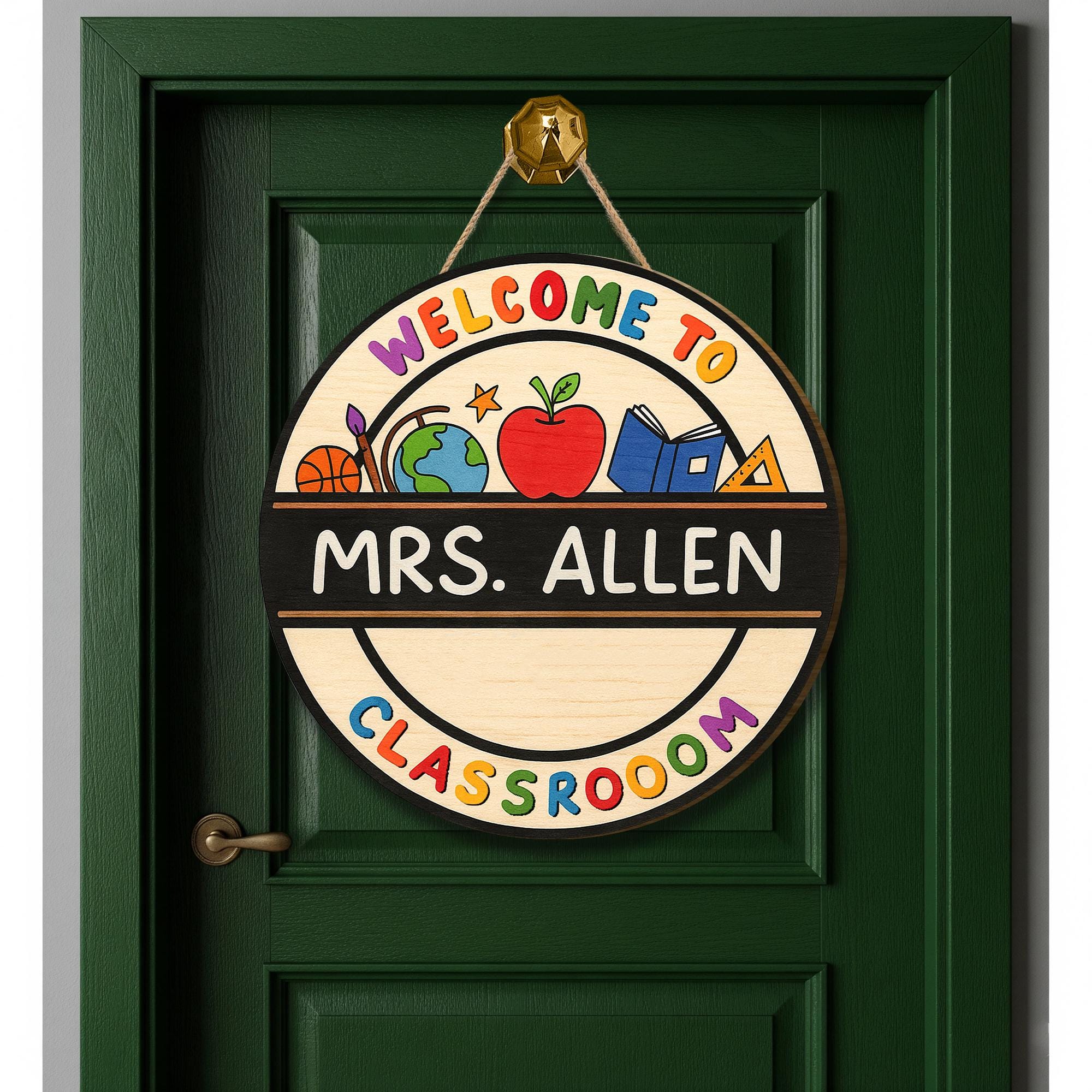 Personalized Teacher Door Sign, Welcome to Classroom Round Wood Sign, Custom Back to School Decor for Teachers, Educators, School Decor
