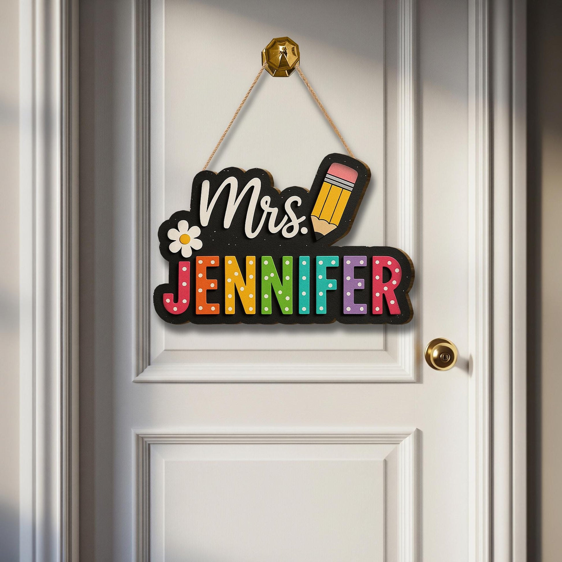 Personalized Teacher Door Sign, 3D Wooden Classroom Name Plaque, Rainbow Pencil Design, Back to School Decor for Teachers