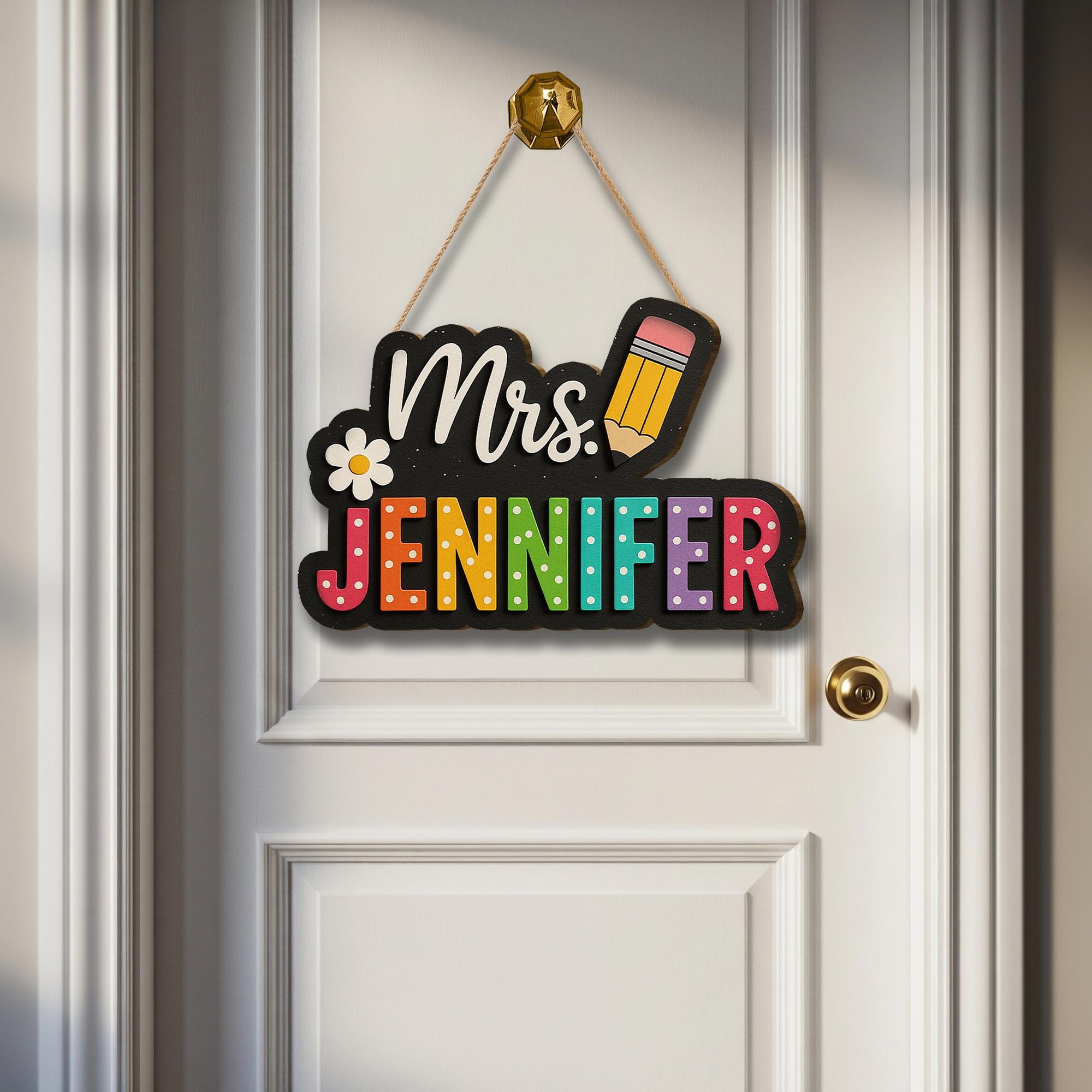 Personalized Teacher Door Sign, 3D Wooden Classroom Name Plaque, Rainbow Pencil Design, Back to School Decor for Teachers