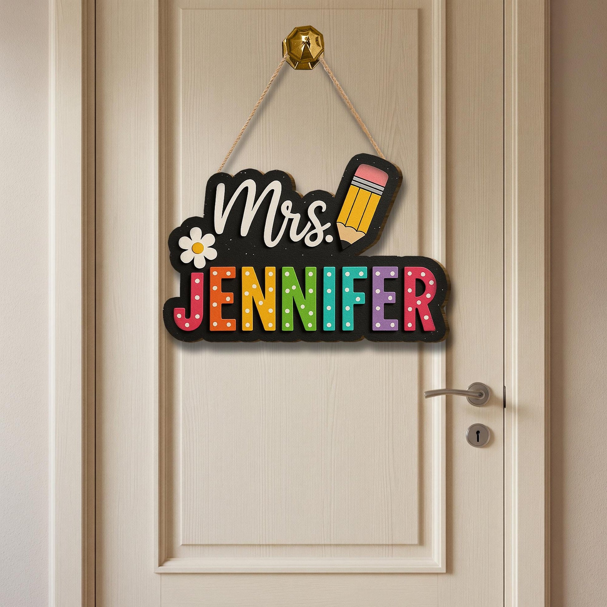 Personalized Teacher Door Sign, 3D Wooden Classroom Name Plaque, Rainbow Pencil Design, Back to School Decor for Teachers