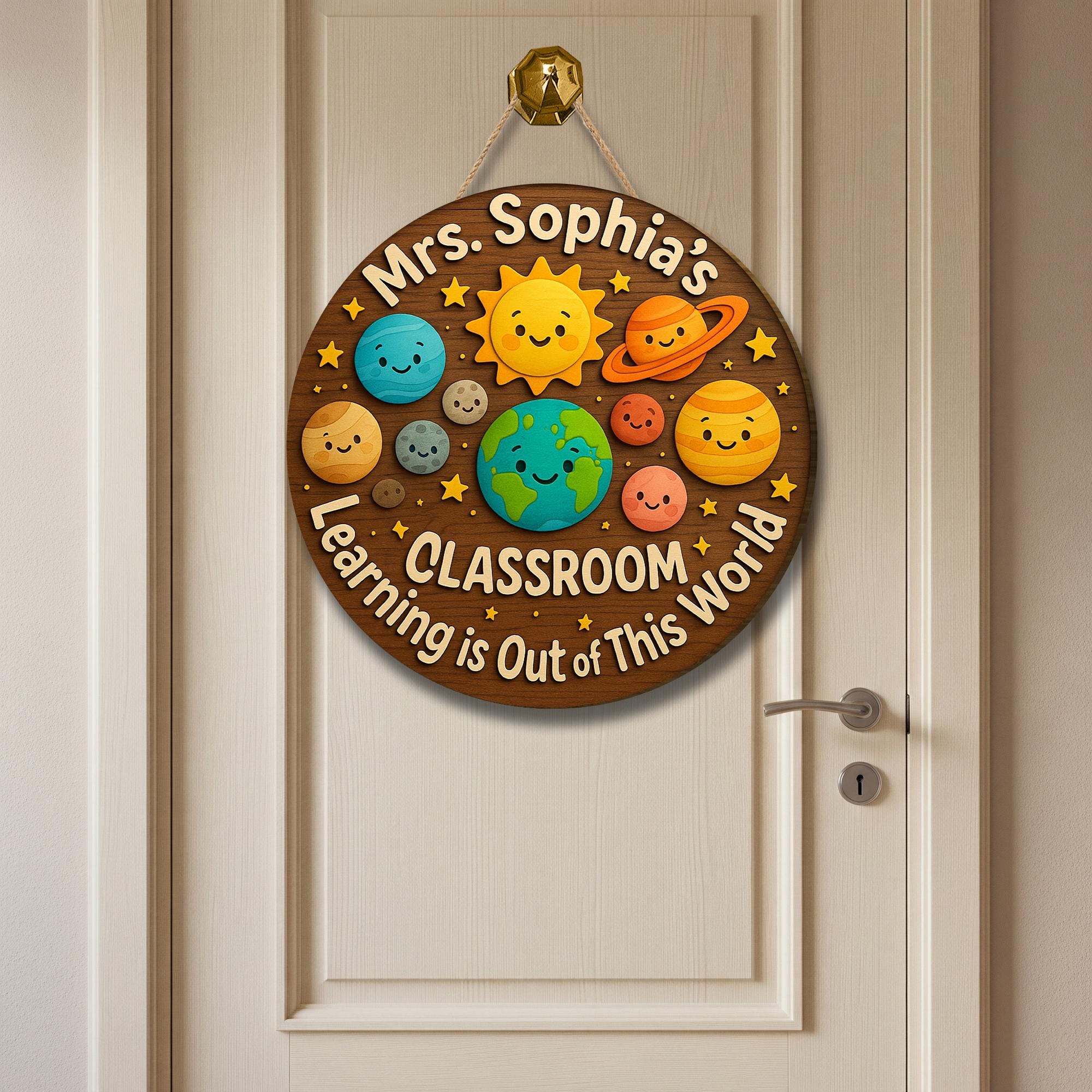 Outer Space Classroom Sign, Personalized 3D Wooden Door Hanger, Teacher Name Plaque, Back to School Decor, Planet Theme Sign