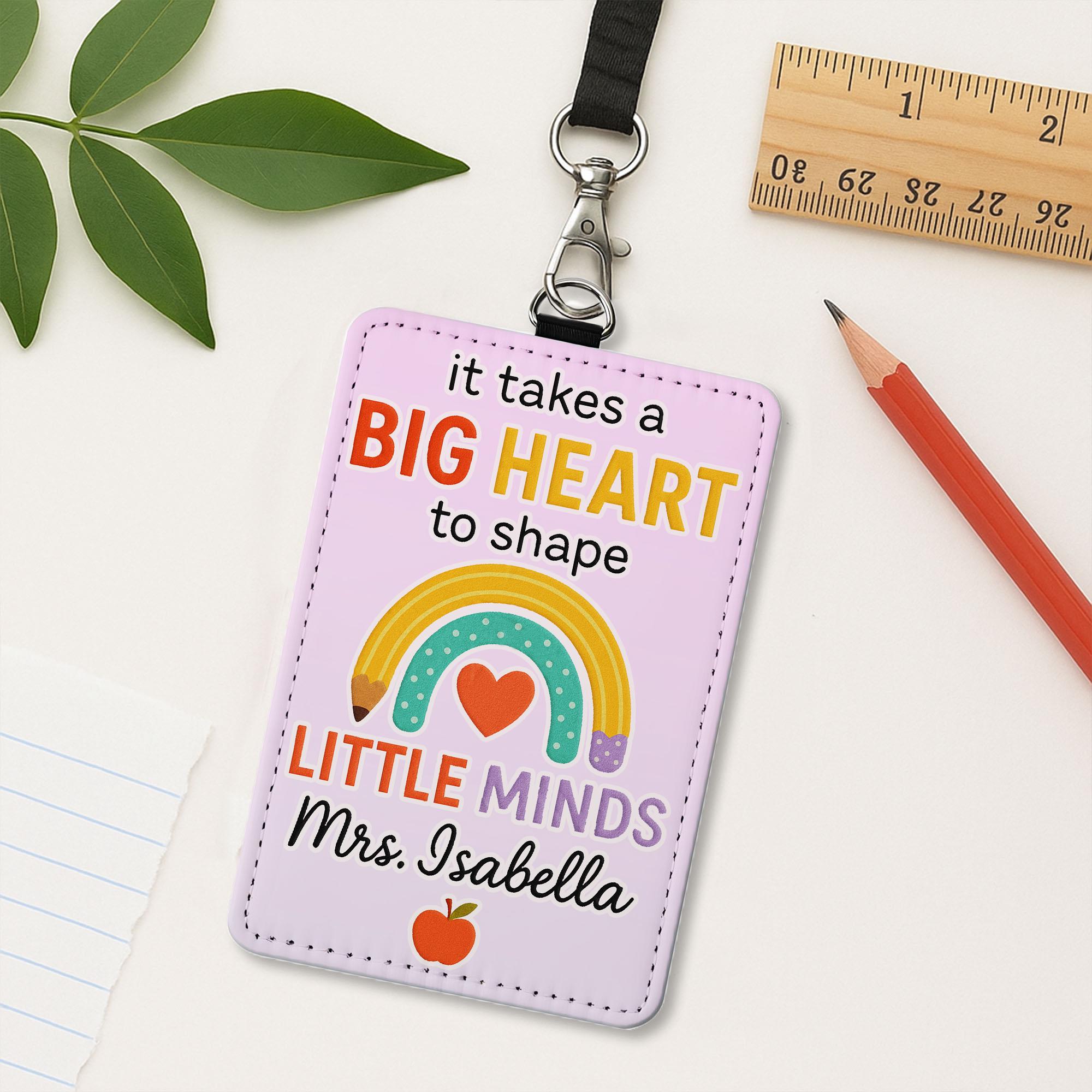 Big Heart Teacher Badge Holder, Personalized Leather ID Tag, Rainbow Classroom Lanyard, Custom Teacher Gift, Back to School