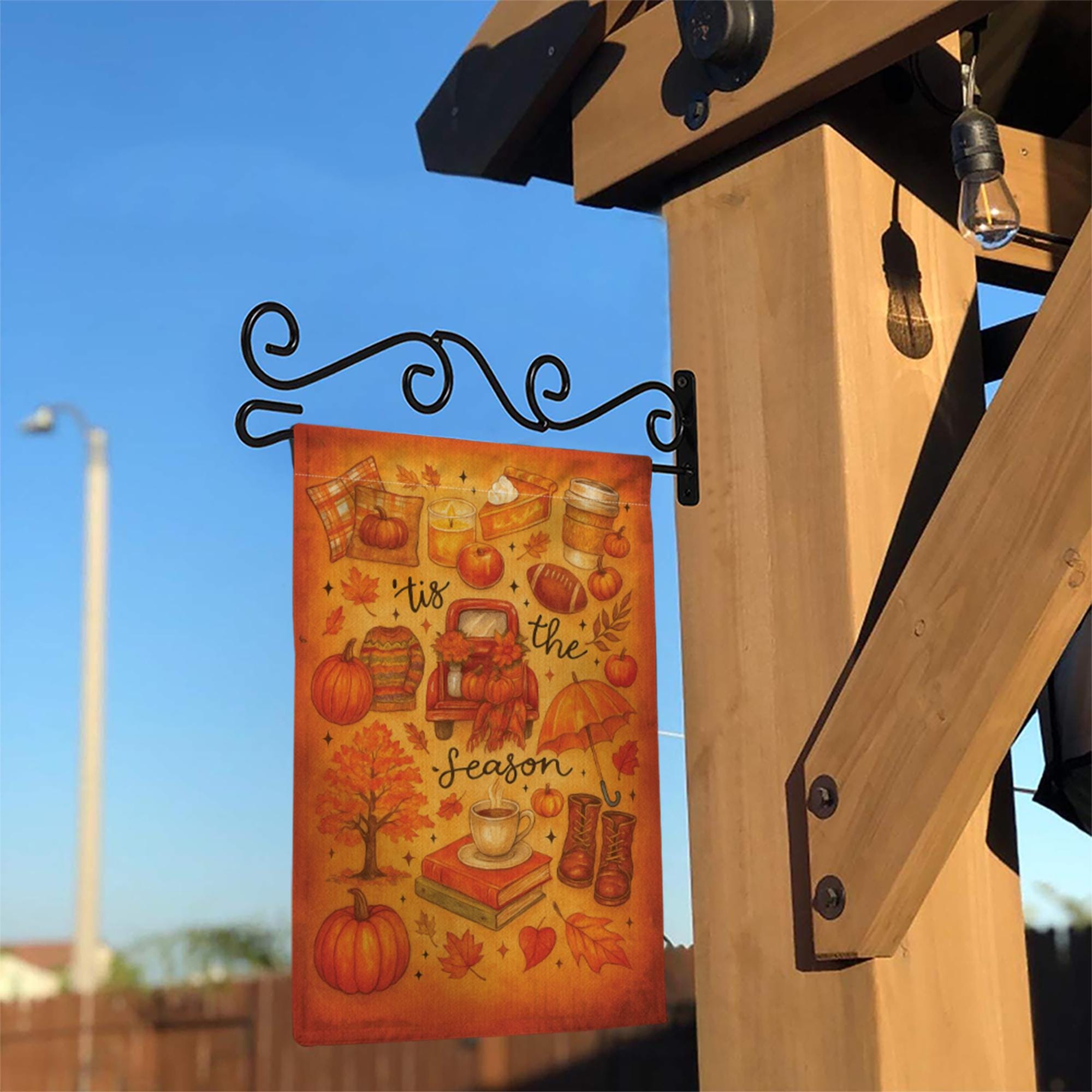 Tis the Season Fall Garden Flag, Cozy Autumn Yard Decor, Pumpkin Pie Coffee Porch Sign, Seasonal Outdoor Flag for Front Lawn