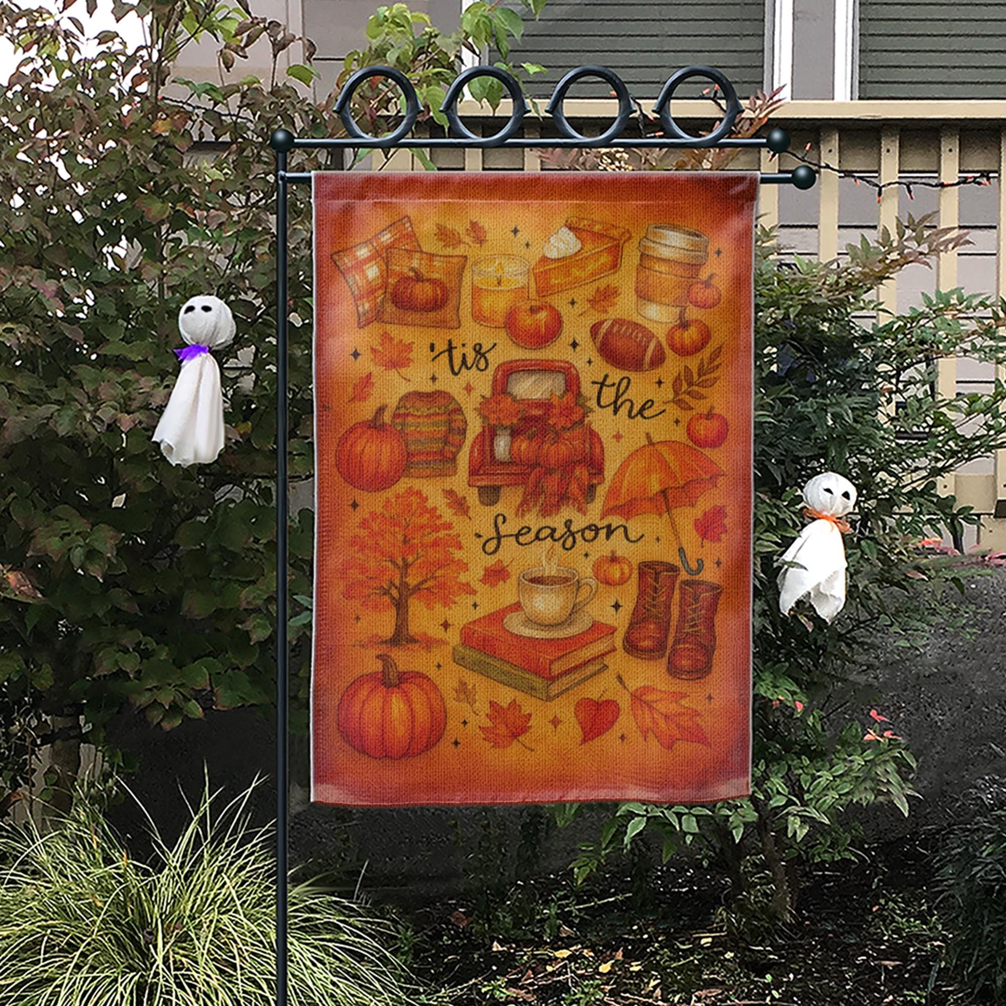 Tis the Season Fall Garden Flag, Cozy Autumn Yard Decor, Pumpkin Pie Coffee Porch Sign, Seasonal Outdoor Flag for Front Lawn