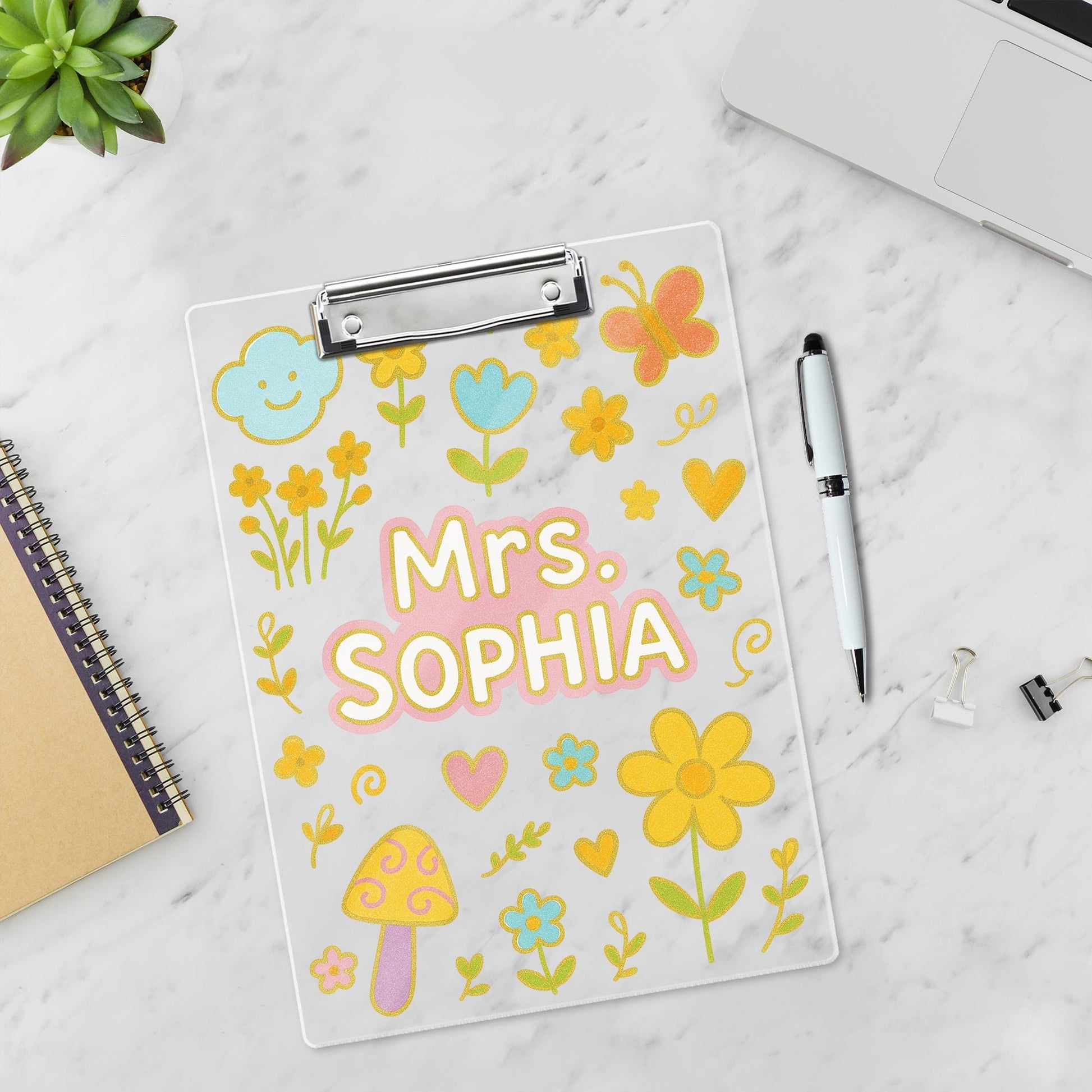 Custom Teacher Clipboard with Name, Cute Pastel Floral School Supply, Personalized Classroom Gift for Educators, Boho Teacher Decor