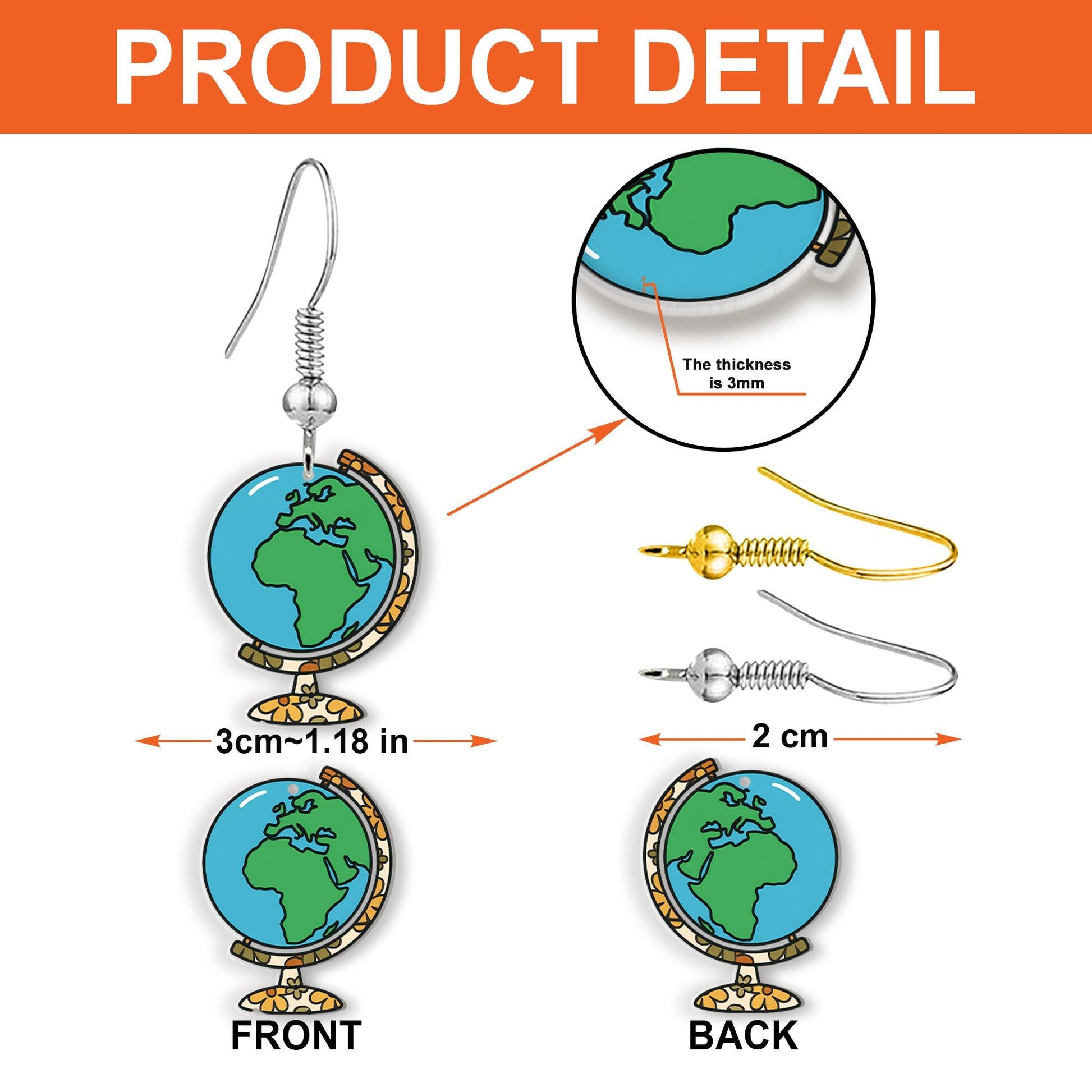 Globe Earrings for Teachers, Floral World Map Dangle Earrings, Geography Gift, Back to School Jewelry for Educators and Travelers, Teachers