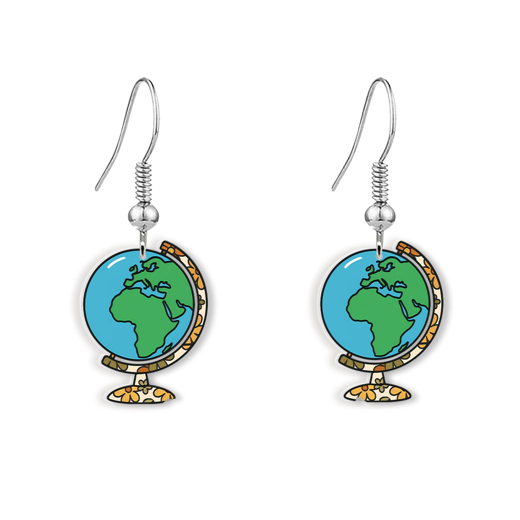 Globe Earrings for Teachers, Floral World Map Dangle Earrings, Geography Gift, Back to School Jewelry for Educators and Travelers, Teachers