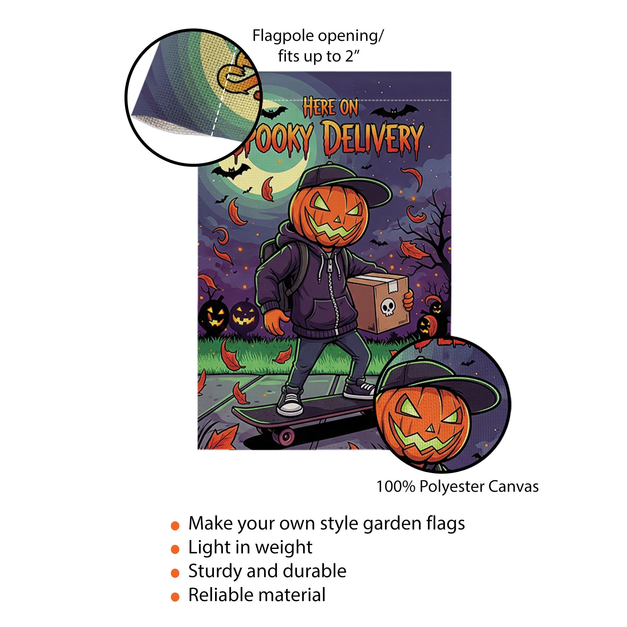 Spooky Delivery Garden Flag, Halloween Pumpkin Skater Yard Decor, Trick or Treat Home Outdoor Banner