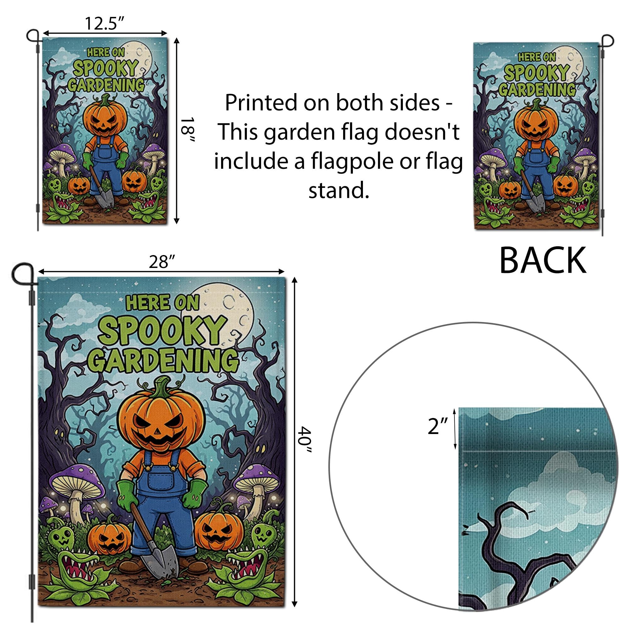 Spooky Gardening Garden Flag, Halloween Pumpkin Planter Yard Decor, Goth Outdoor Home Banner, Fall Display