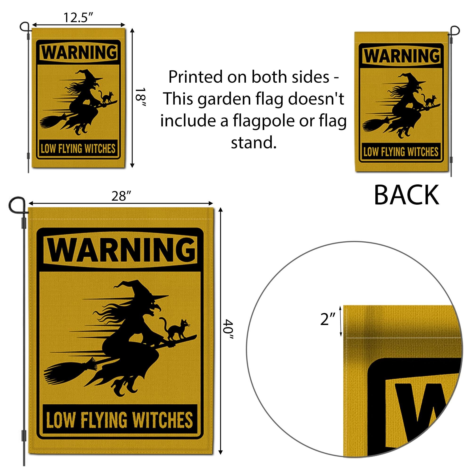 Low Flying Witches Garden Flag, Halloween Warning Sign Yard Decor, Funny Witch Home Outdoor Banner