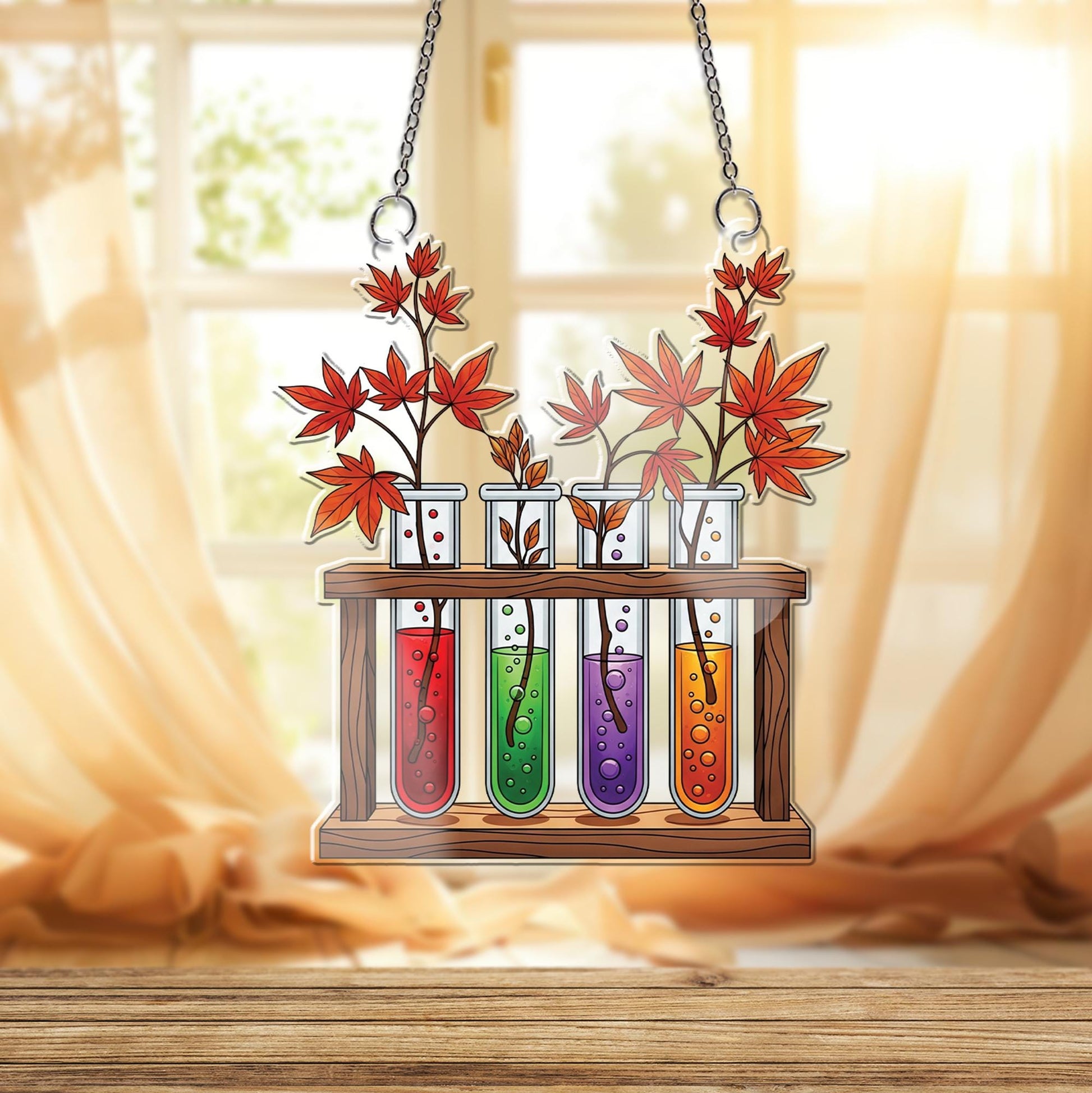 Maple Leaf Test Tube Ornament , Science Plant Window Decor, Botanical Lab Art Gift, Unique Home Accent