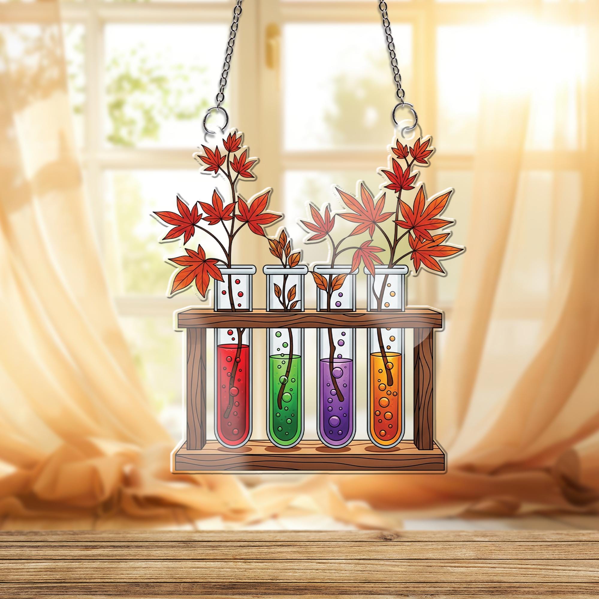 Maple Leaf Test Tube Ornament , Science Plant Window Decor, Botanical Lab Art Gift, Unique Home Accent