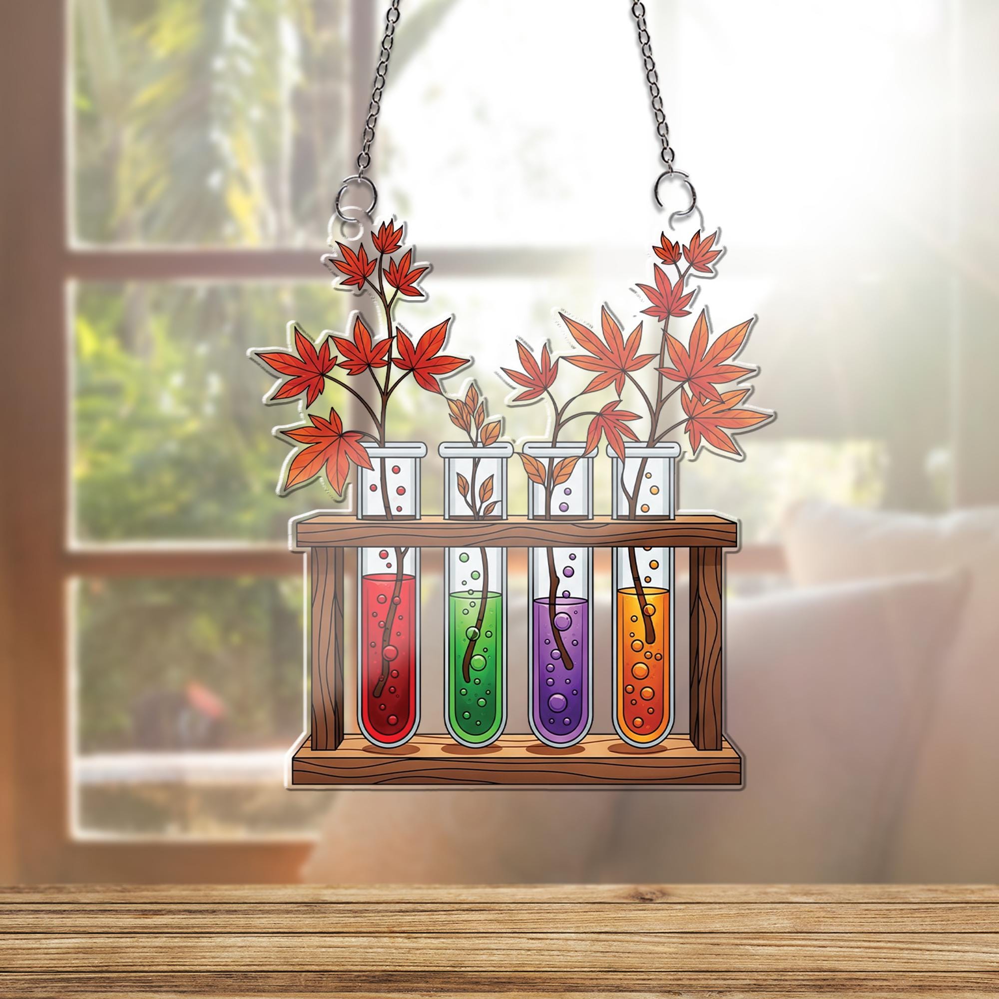 Maple Leaf Test Tube Ornament , Science Plant Window Decor, Botanical Lab Art Gift, Unique Home Accent