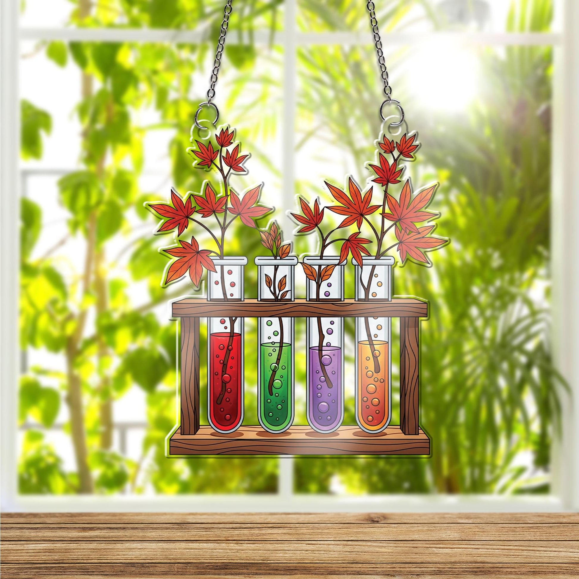 Maple Leaf Test Tube Ornament , Science Plant Window Decor, Botanical Lab Art Gift, Unique Home Accent
