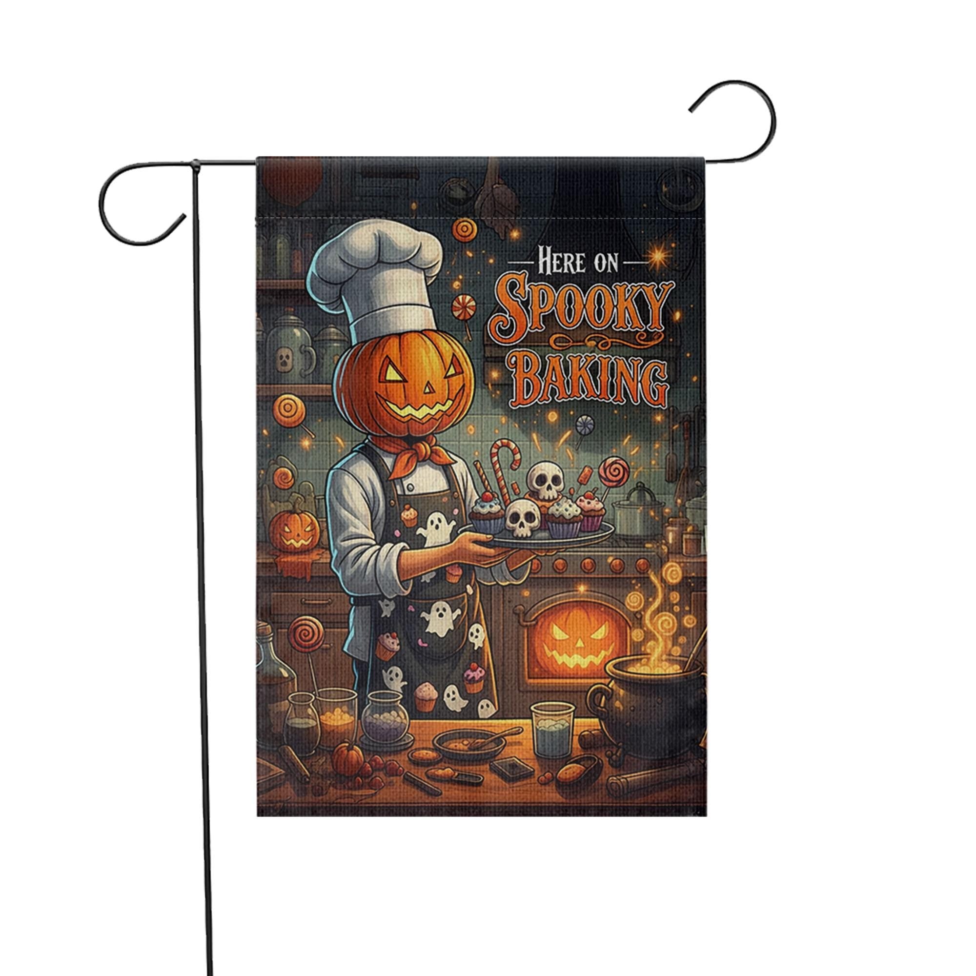 Spooky Baking Garden Flag, Halloween Pumpkin Chef Yard Decor, Creepy Kitchen Outdoor Banner, Fall Goth Home