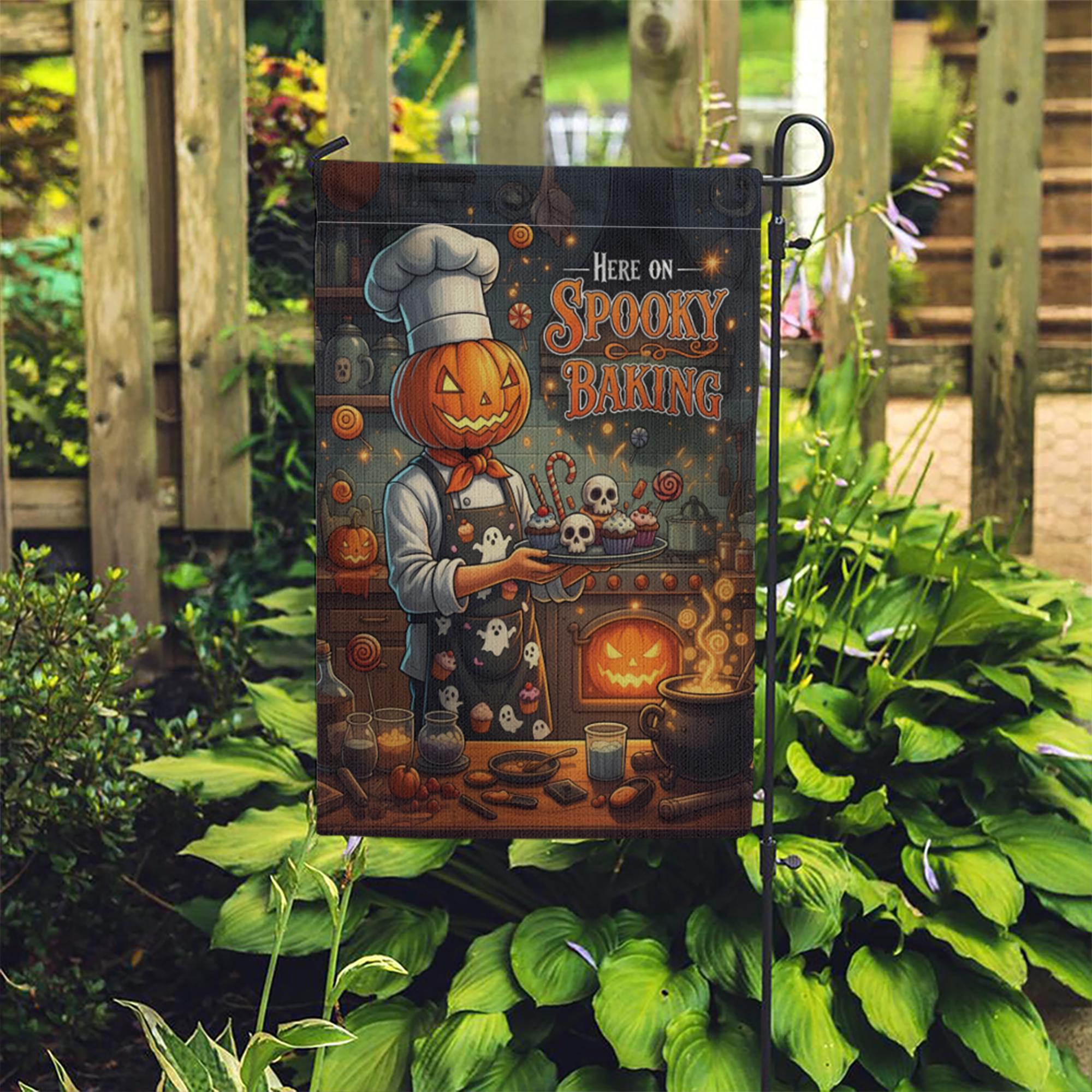 Spooky Baking Garden Flag, Halloween Pumpkin Chef Yard Decor, Creepy Kitchen Outdoor Banner, Fall Goth Home