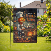 Spooky Baking Garden Flag, Halloween Pumpkin Chef Yard Decor, Creepy Kitchen Outdoor Banner, Fall Goth Home