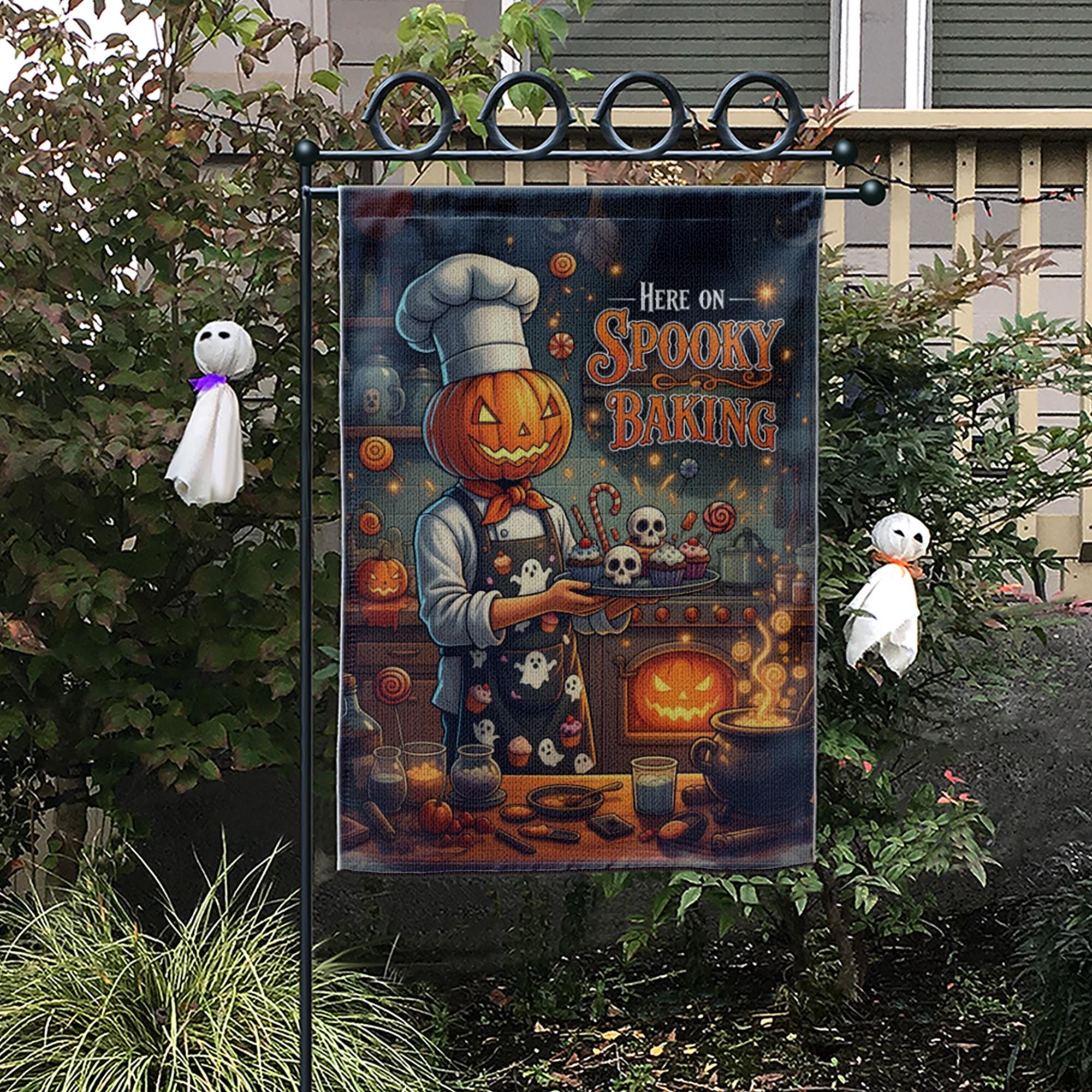 Spooky Baking Garden Flag, Halloween Pumpkin Chef Yard Decor, Creepy Kitchen Outdoor Banner, Fall Goth Home