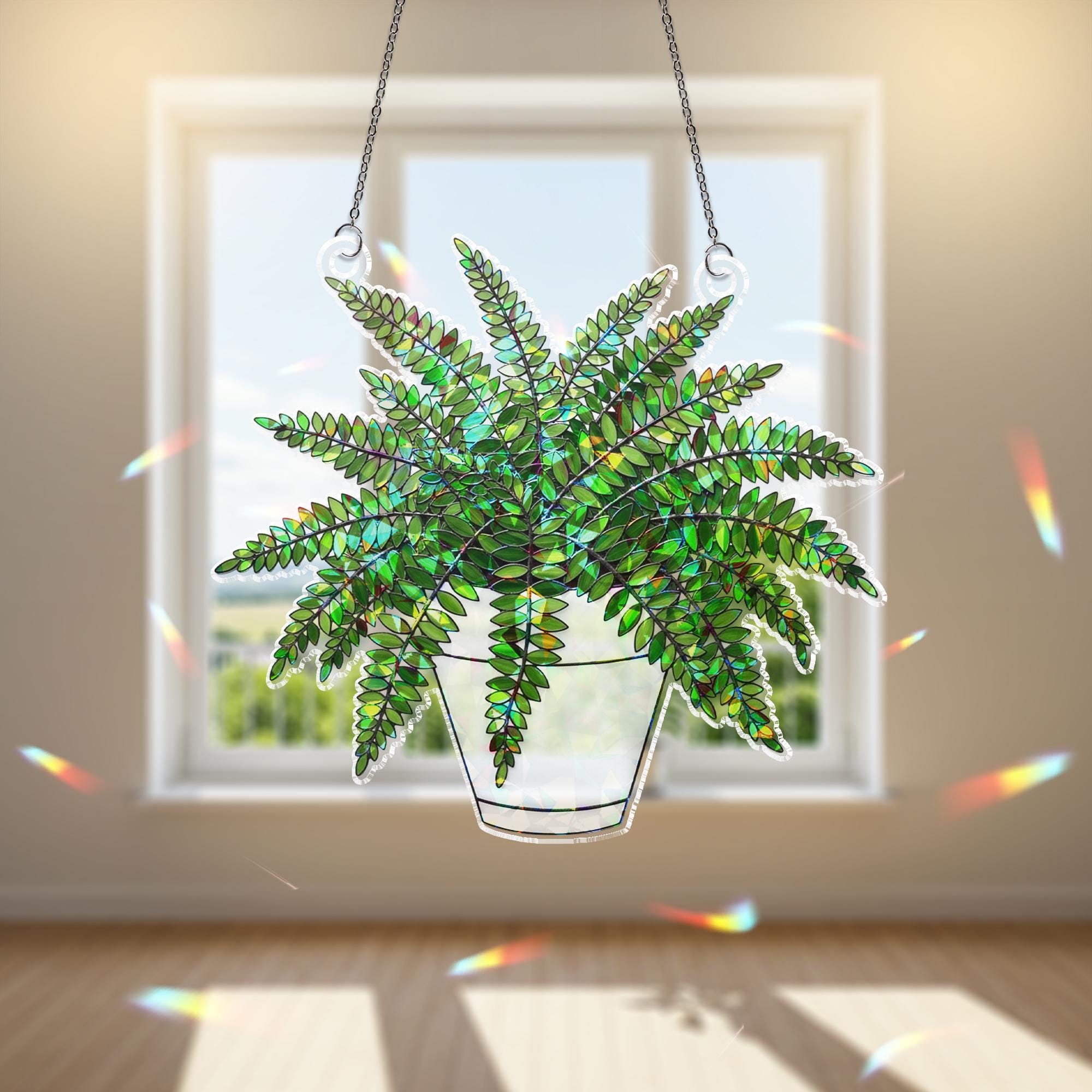 Fern Plant ACRYLIC Holorgam Suncatcher, Hanging Plant Window Decor, Sunlight Rainbow Prism, Boho Room Decor, Gift for Plant Lovers