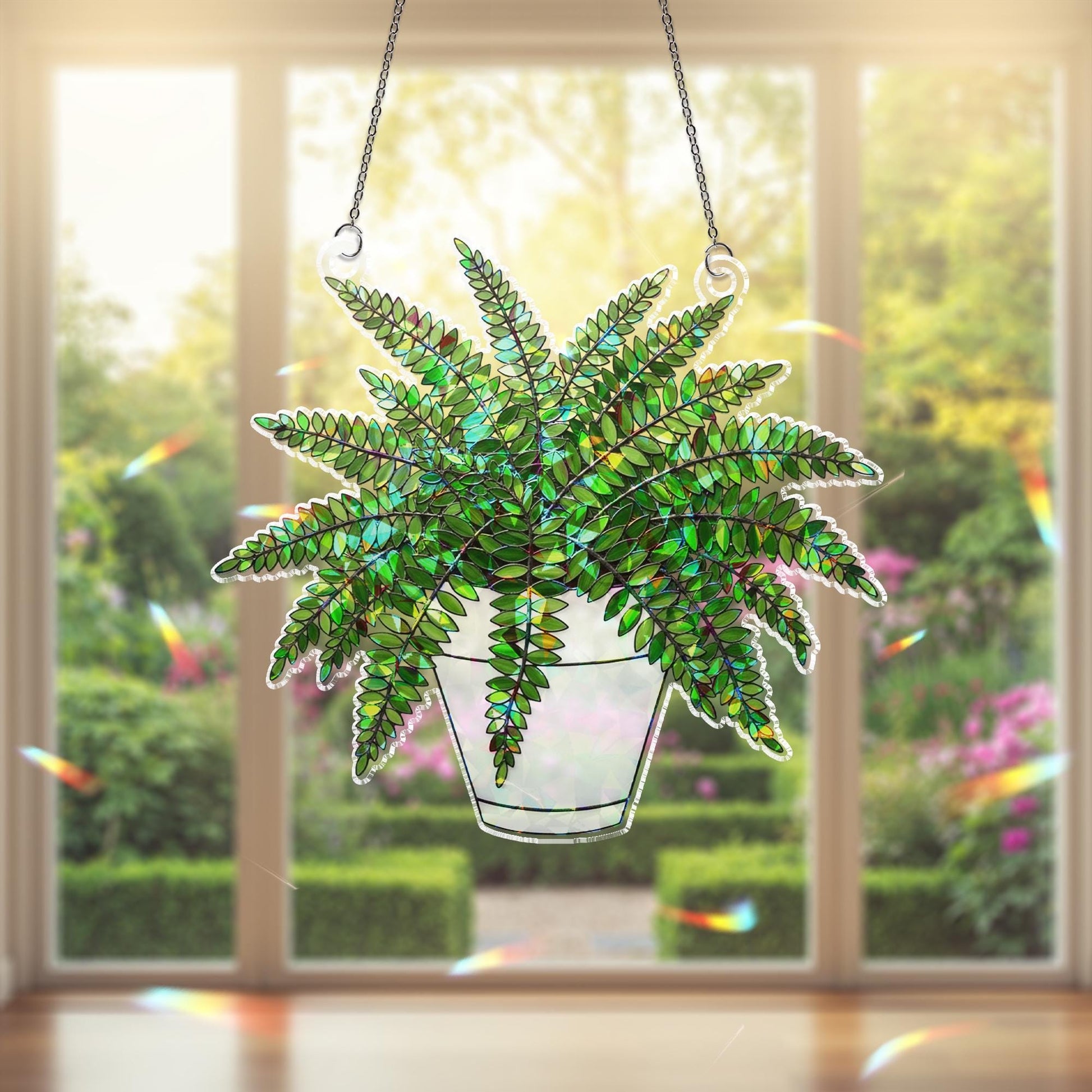 Fern Plant ACRYLIC Holorgam Suncatcher, Hanging Plant Window Decor, Sunlight Rainbow Prism, Boho Room Decor, Gift for Plant Lovers