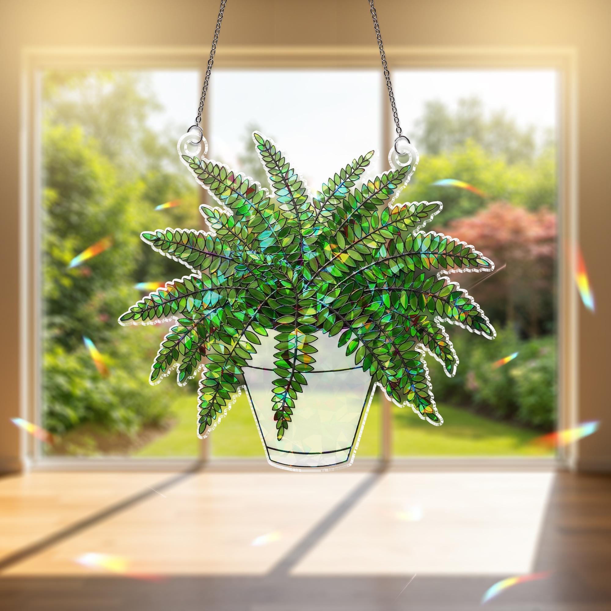 Fern Plant ACRYLIC Holorgam Suncatcher, Hanging Plant Window Decor, Sunlight Rainbow Prism, Boho Room Decor, Gift for Plant Lovers