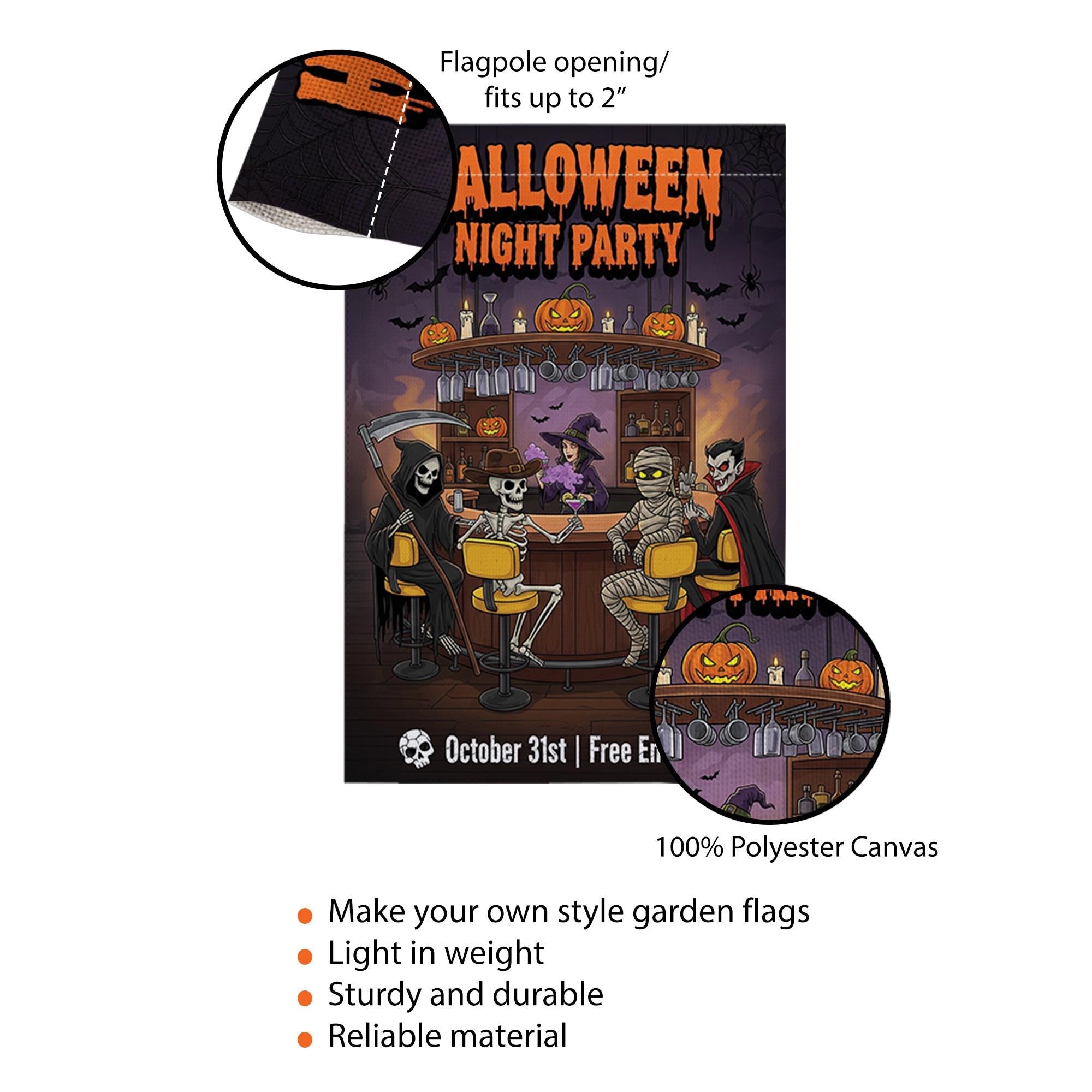 Halloween Night Party Garden Flag – Funny Skeleton Vampire Bar Decor – October 31 Yard Sign