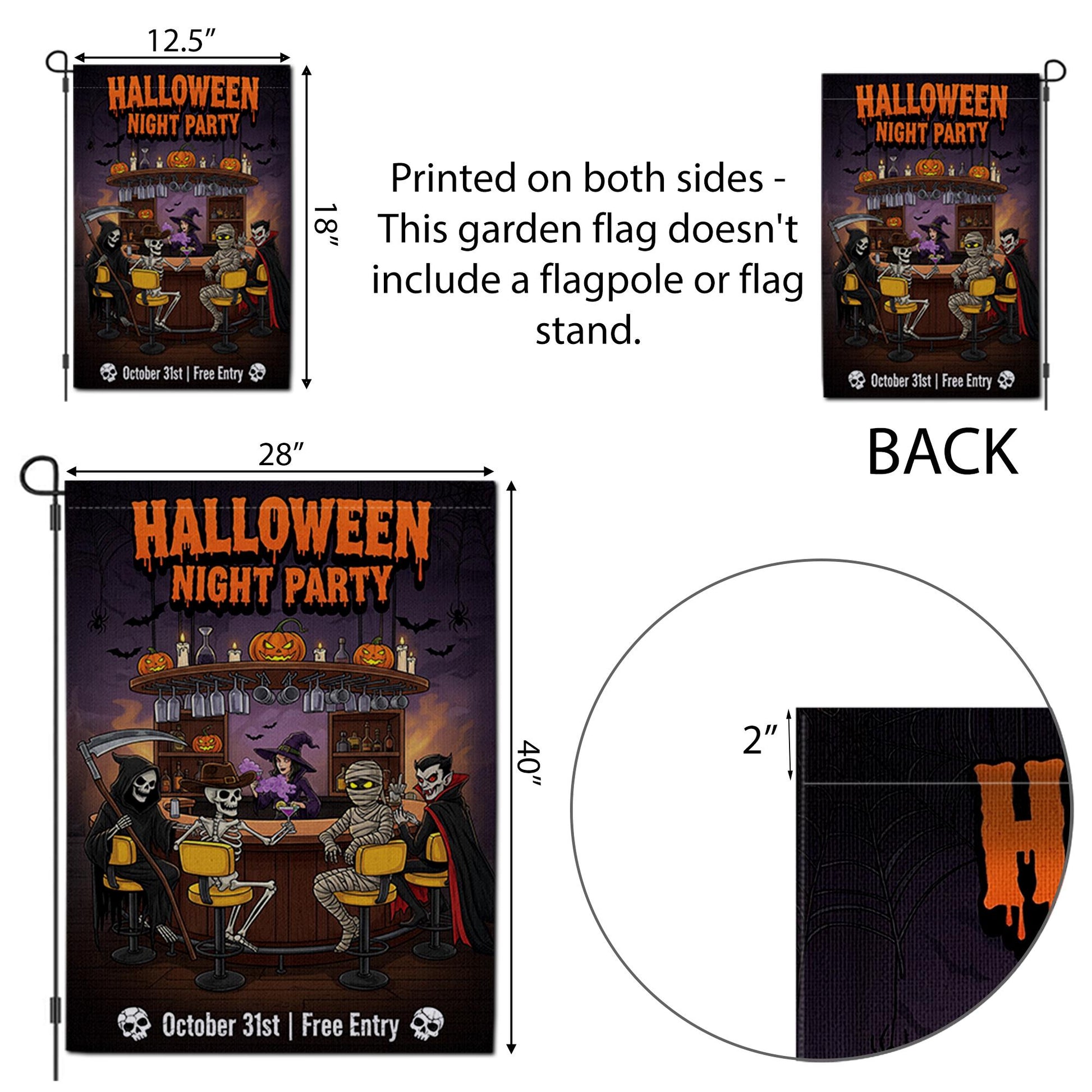 Halloween Night Party Garden Flag – Funny Skeleton Vampire Bar Decor – October 31 Yard Sign