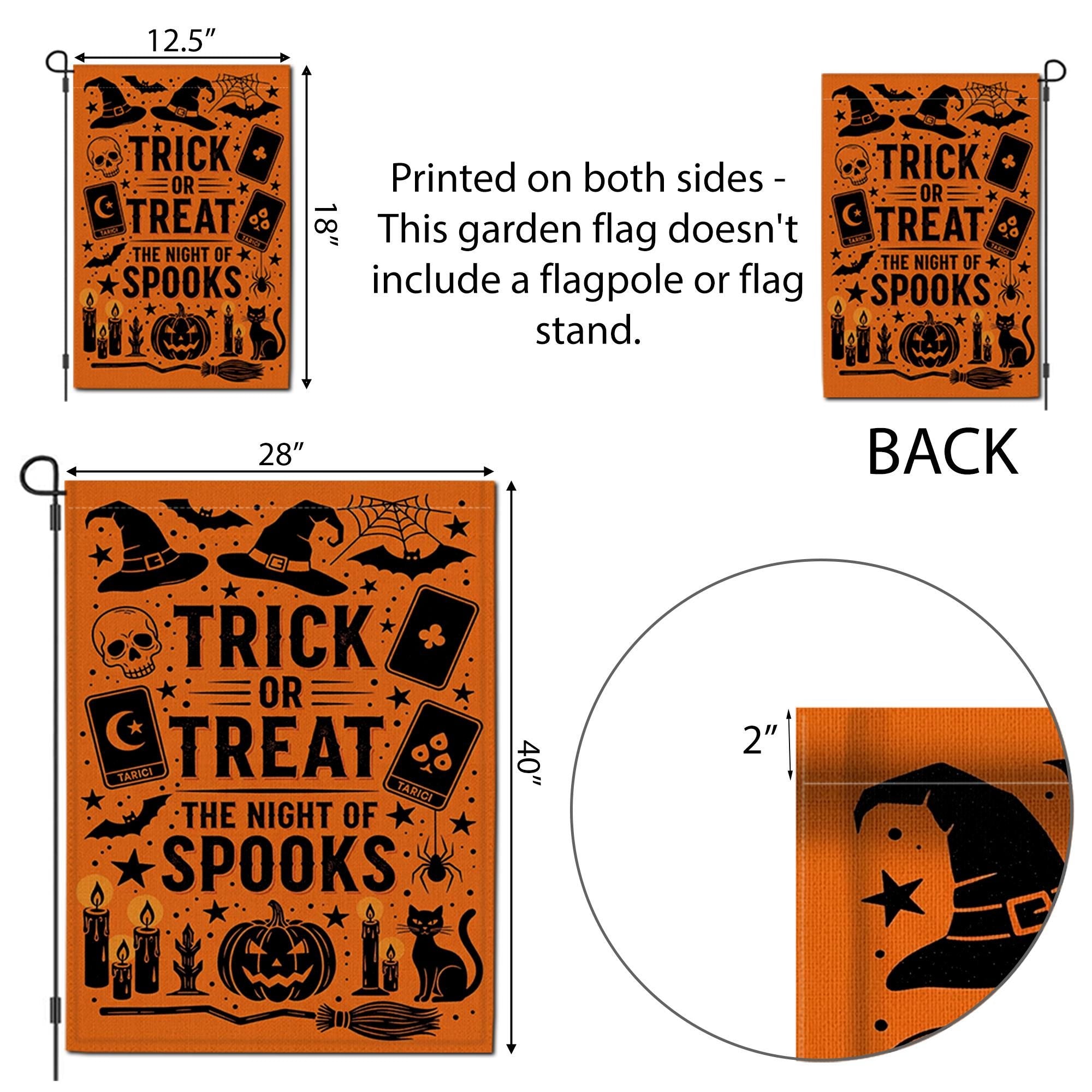 Trick or Treat Halloween Garden Flag – Night of Spooks Orange Yard Sign – Witch Black Cat Decor