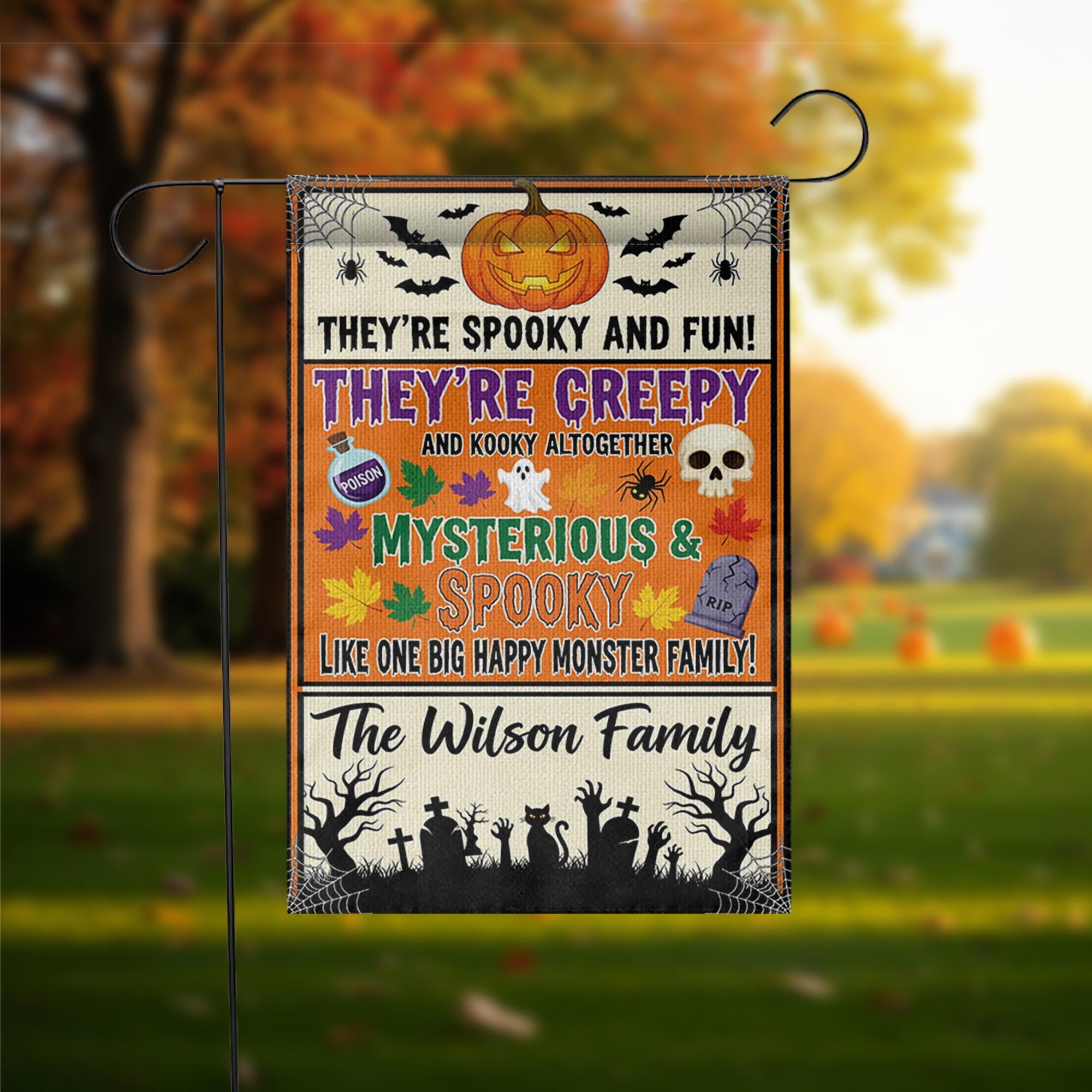 Spooky Family Halloween Garden Flag – Creepy Cute Monster Yard Sign – Custom Fall Decor for Home