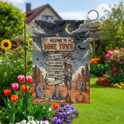 Welcome to Bone Town Halloween Garden Flag – Cowboy Skeleton Yard Sign – Funny Spooky Western Decor