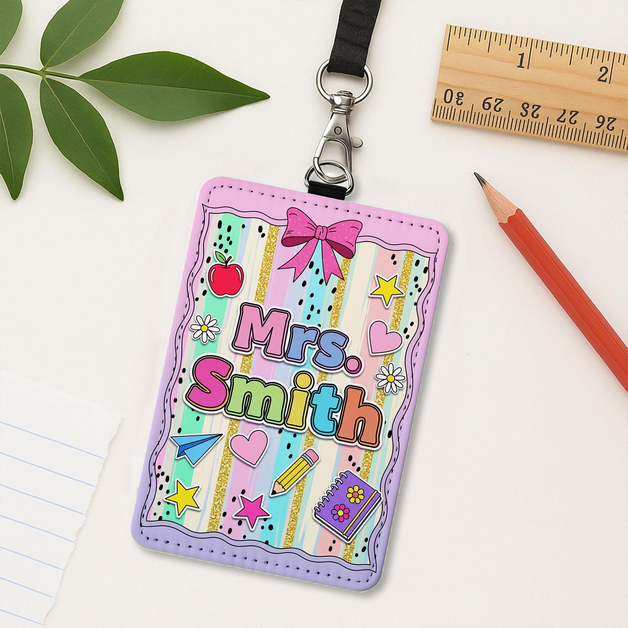 Colorful Teacher ID Badge, Personalized Rainbow Name Tag, Cute Classroom Lanyard, Back to School Gift, Custom Badge for Teacher