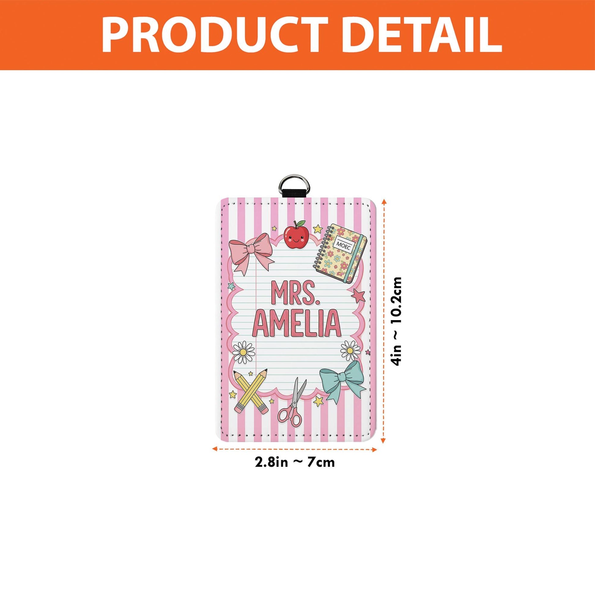 Personalized Teacher Badge Holder, Cute Pink ID Tag for Women, Custom Name Lanyard, Classroom Gift for Teacher, School Accessory