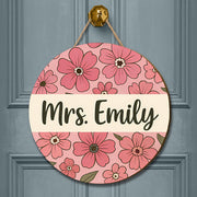 Personalized Teacher Door Hanger, Floral Classroom Sign, Custom Name Sign for Teachers, Back to School Gift, Door Decor for Office