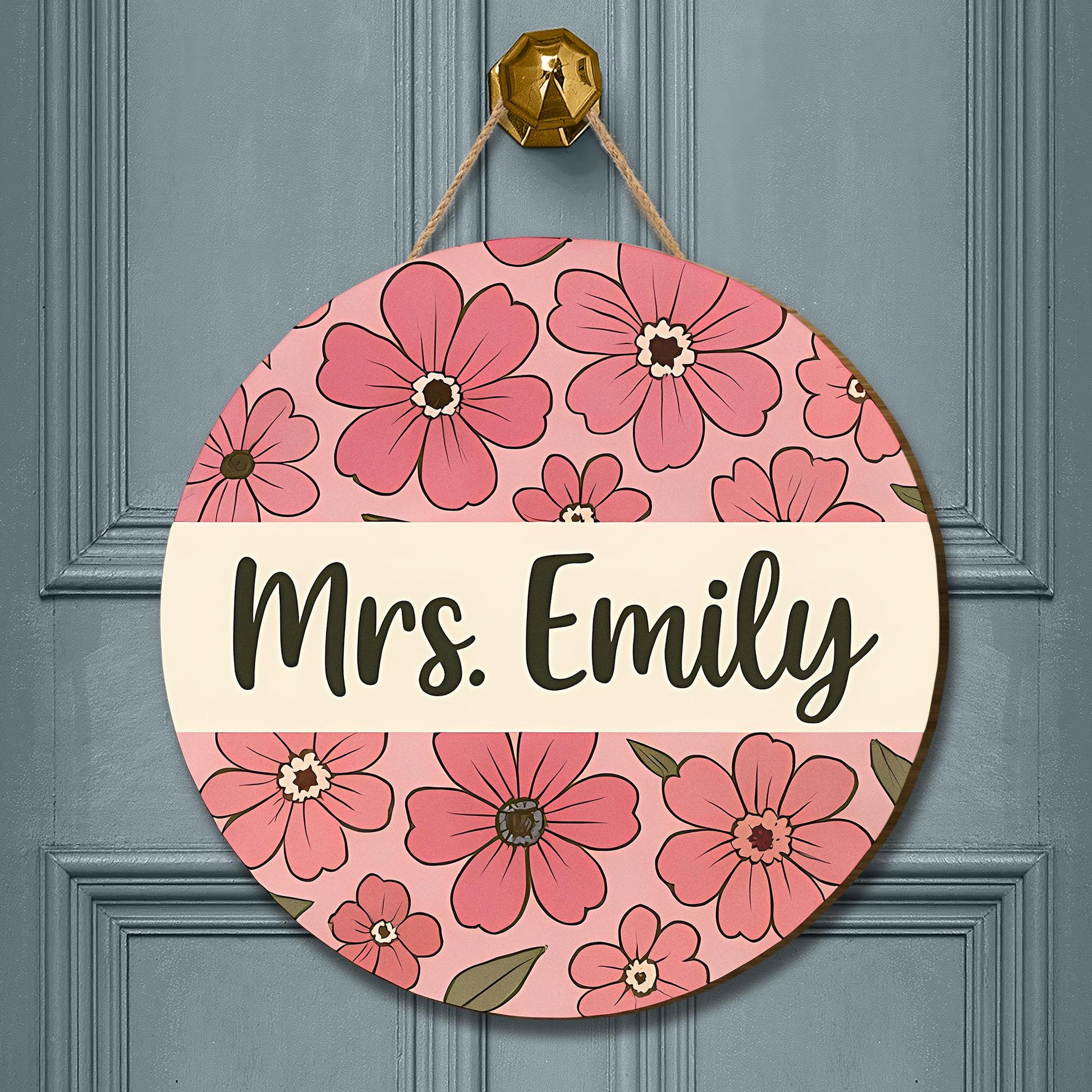 Personalized Teacher Door Hanger, Floral Classroom Sign, Custom Name Sign for Teachers, Back to School Gift, Door Decor for Office