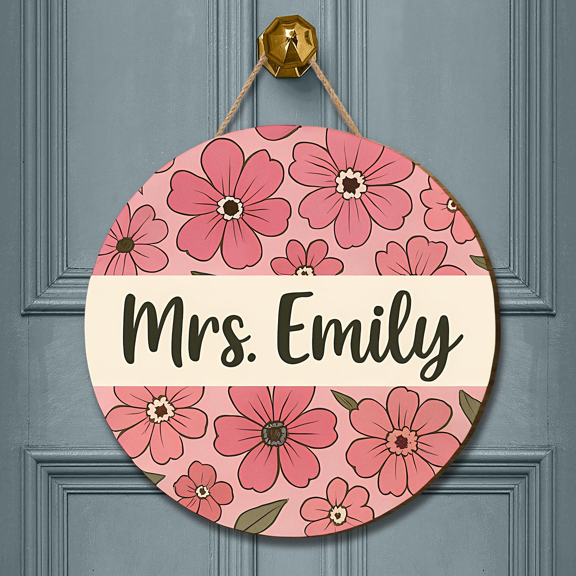 Personalized Teacher Door Hanger, Floral Classroom Sign, Custom Name Sign for Teachers, Back to School Gift, Door Decor for Office